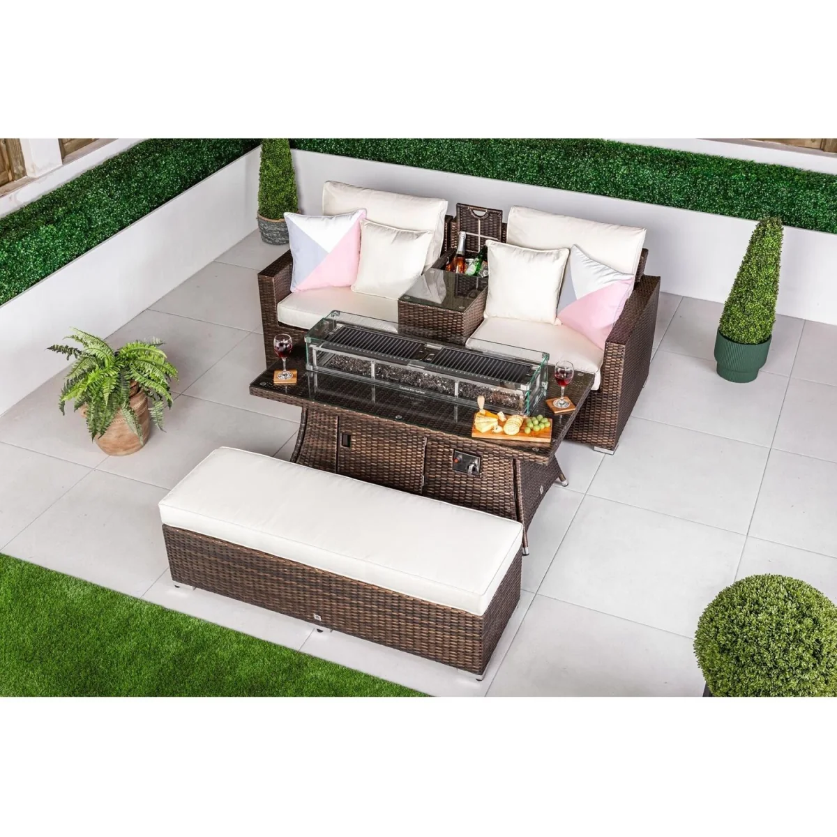 Havana Modular Sofa Rattan Garden Balcony Furniture Fire Pit Table Set - Brown – image 2