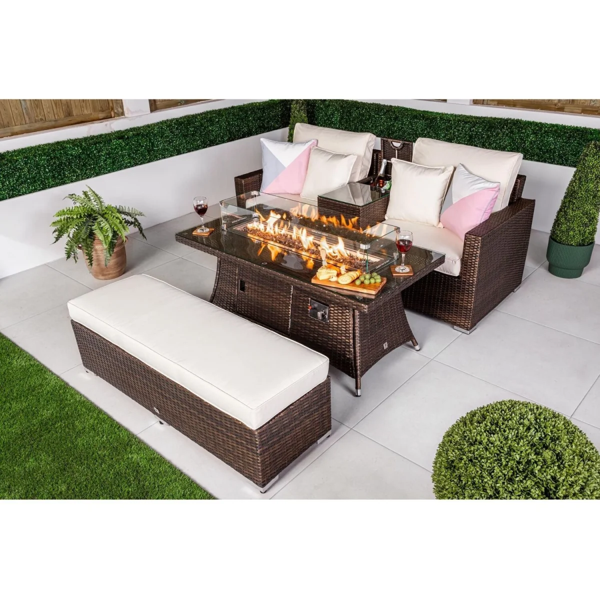Havana Modular Sofa Rattan Garden Balcony Furniture Fire Pit Table Set - Brown – image 3