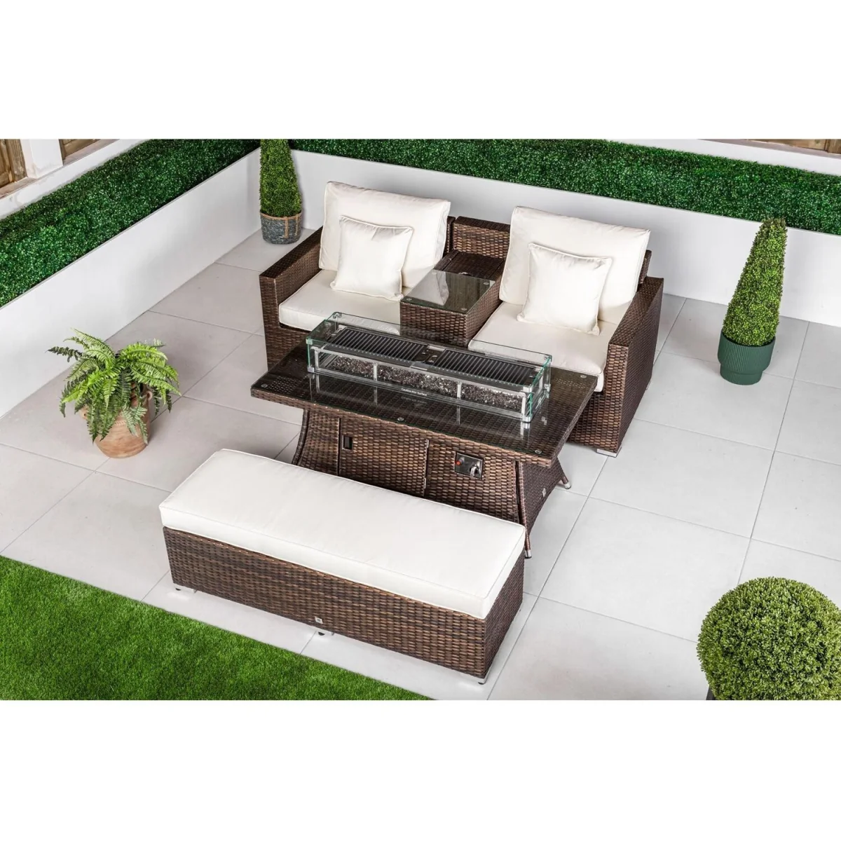 Havana Modular Sofa Rattan Garden Balcony Furniture Fire Pit Table Set - Brown – image 4
