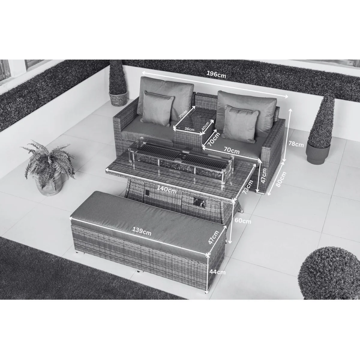 Havana Modular Sofa Rattan Garden Balcony Furniture Fire Pit Table Set - Brown – image 5