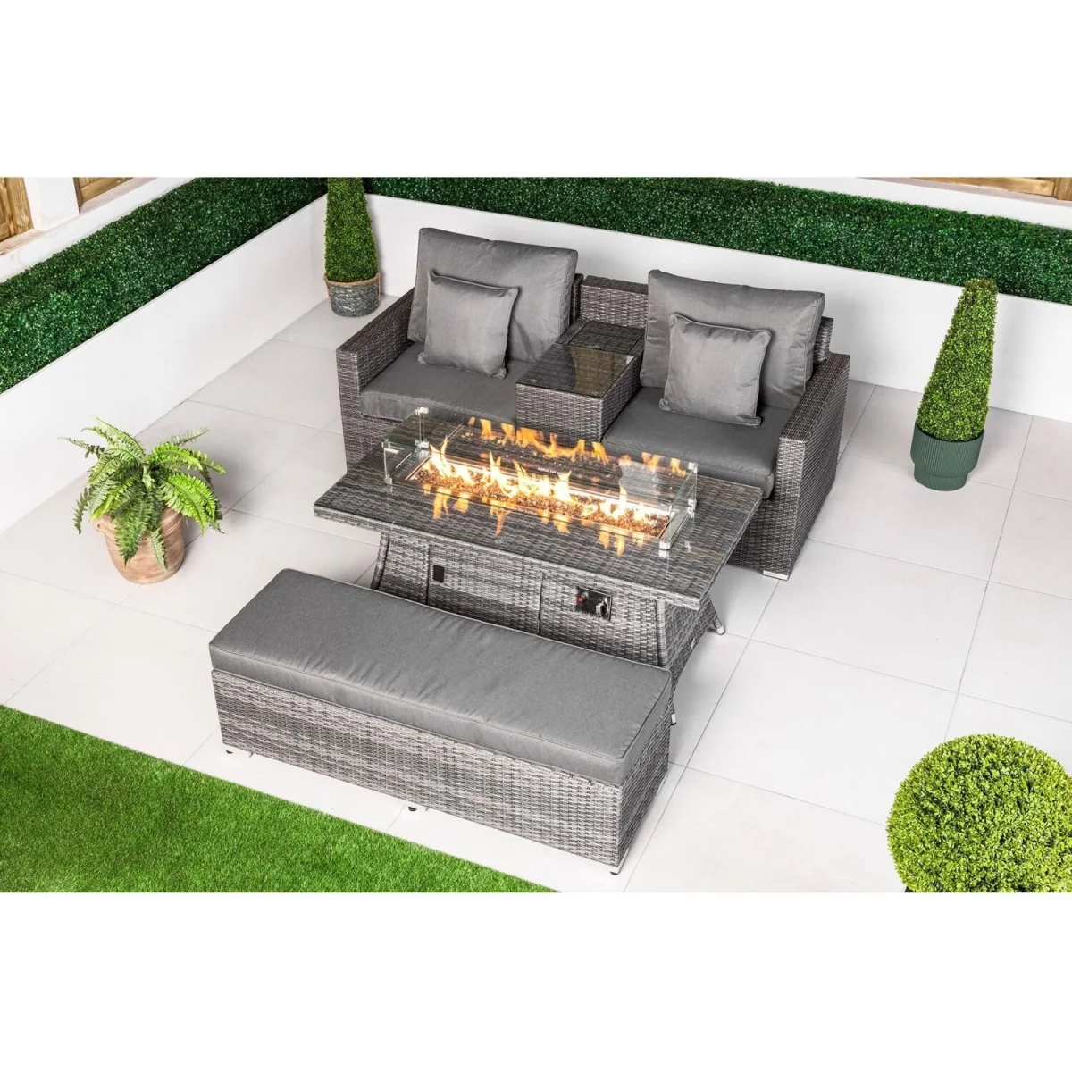 Havana Modular Sofa Rattan Garden Balcony Furniture Fire Pit Table Set - Brown – image 6