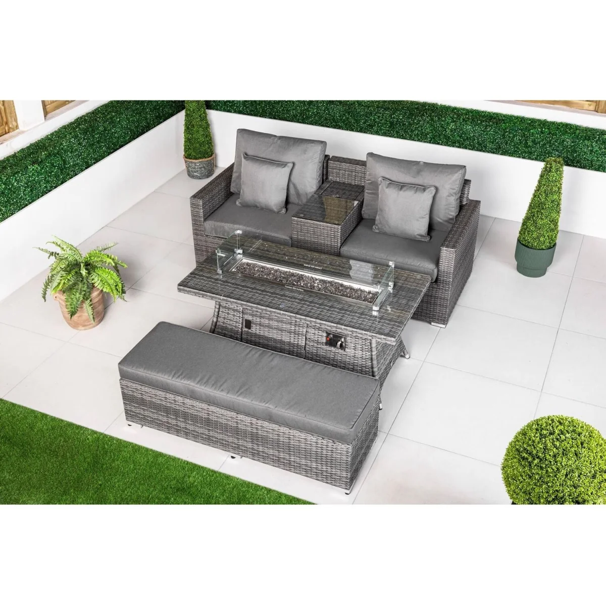 Havana Modular Sofa Rattan Garden Balcony Furniture Fire Pit Table Set - Brown – image 7