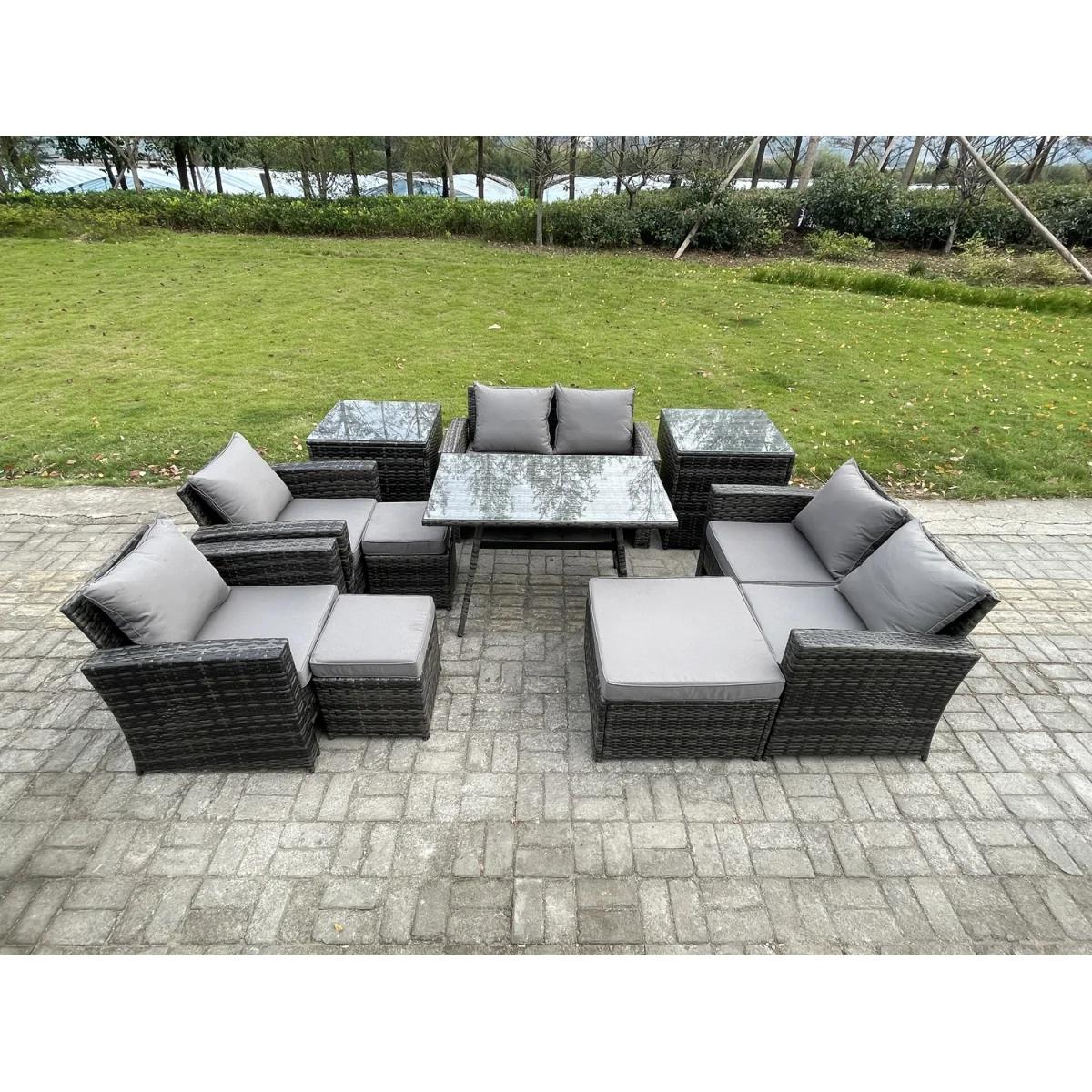 Fimous 10-Piece Garden Furniture Set, 9-Seat Wicker Rattan Sofa with Tables Dark Grey Mixed. - Dark Grey Mixed – image 3