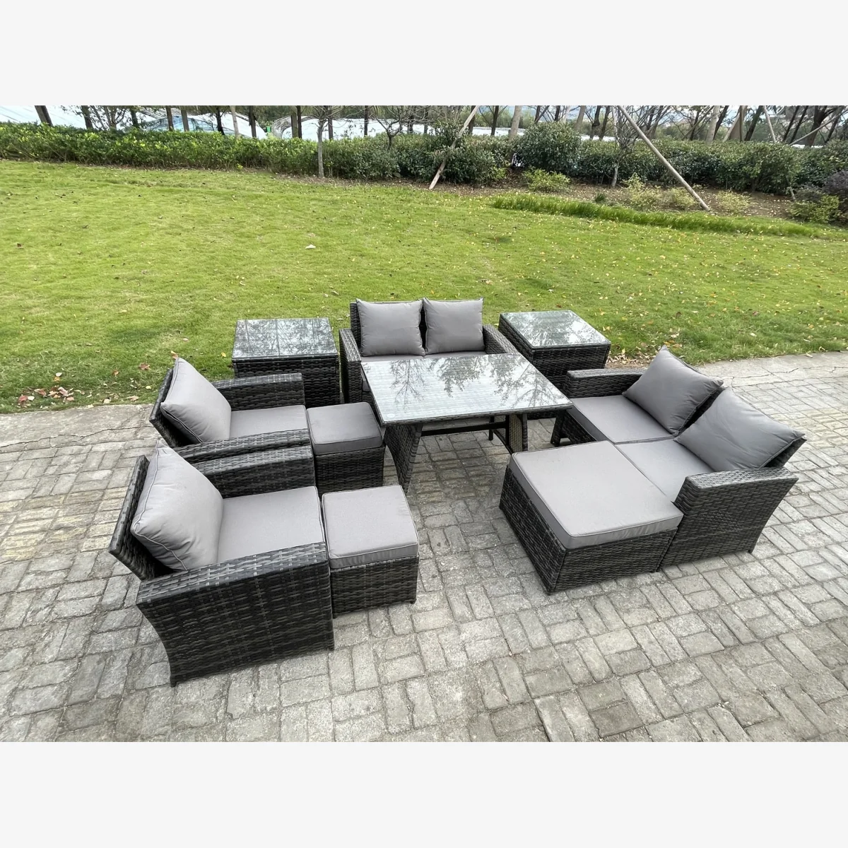 Fimous 10-Piece Garden Furniture Set, 9-Seat Wicker Rattan Sofa with Tables Dark Grey Mixed. - Dark Grey Mixed – image 1