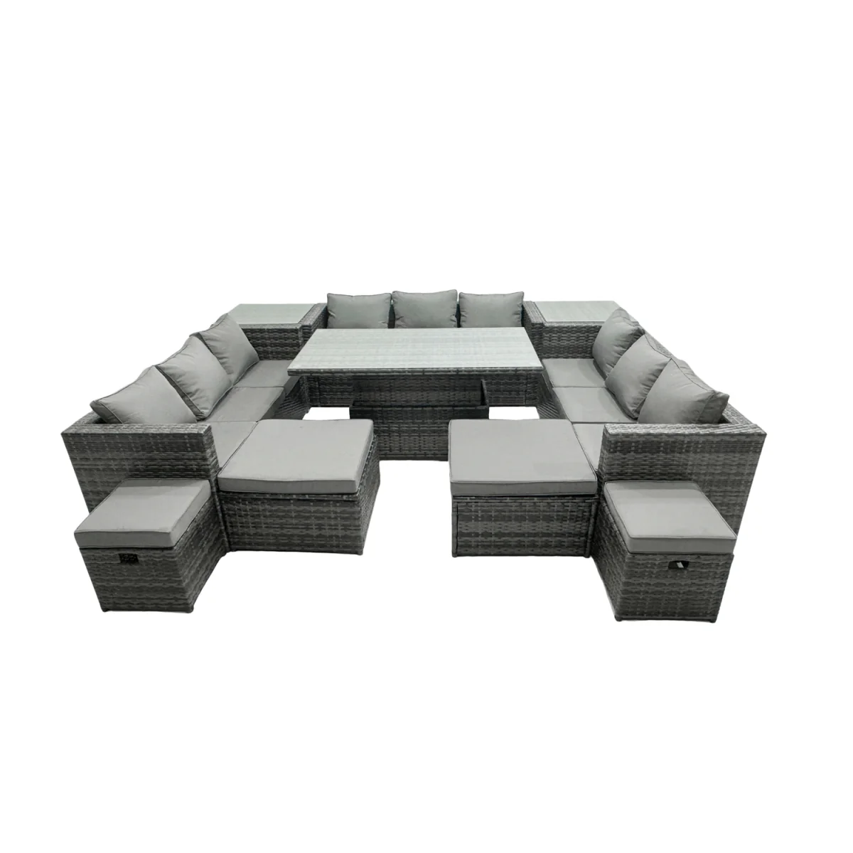 Fimous 13-Seat PE Rattan Garden Sofa and Rising Dining Table Set. - Dark Grey Mixed – image 2