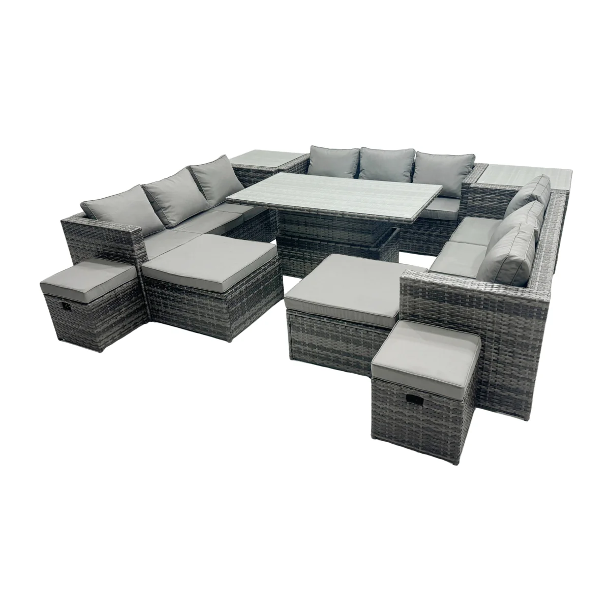 Fimous 13-Seat PE Rattan Garden Sofa and Rising Dining Table Set. - Dark Grey Mixed – image 1