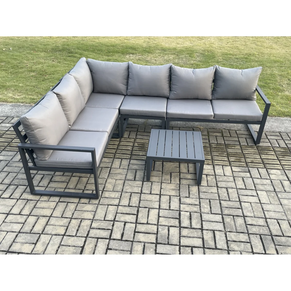 Fimous Aluminium Garden Furniture Set, 5-Piece Corner Sofa with Square Coffee Table, Dark Grey. - Dark Grey – image 3