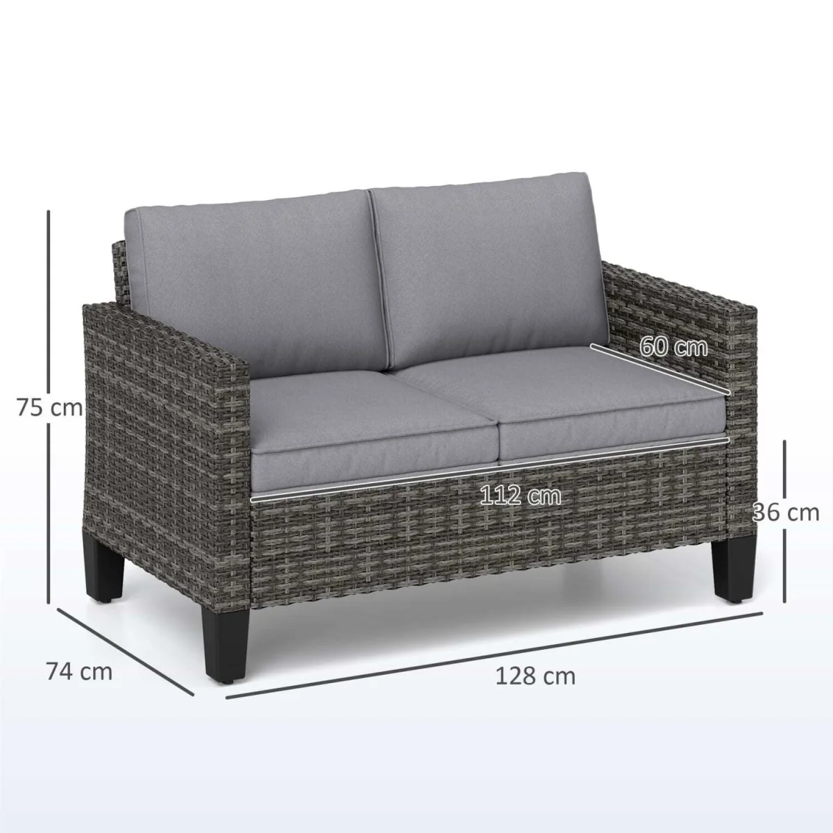 Nolo Dark Grey 2-Seater Outdoor Sofa with Cushions – image 3