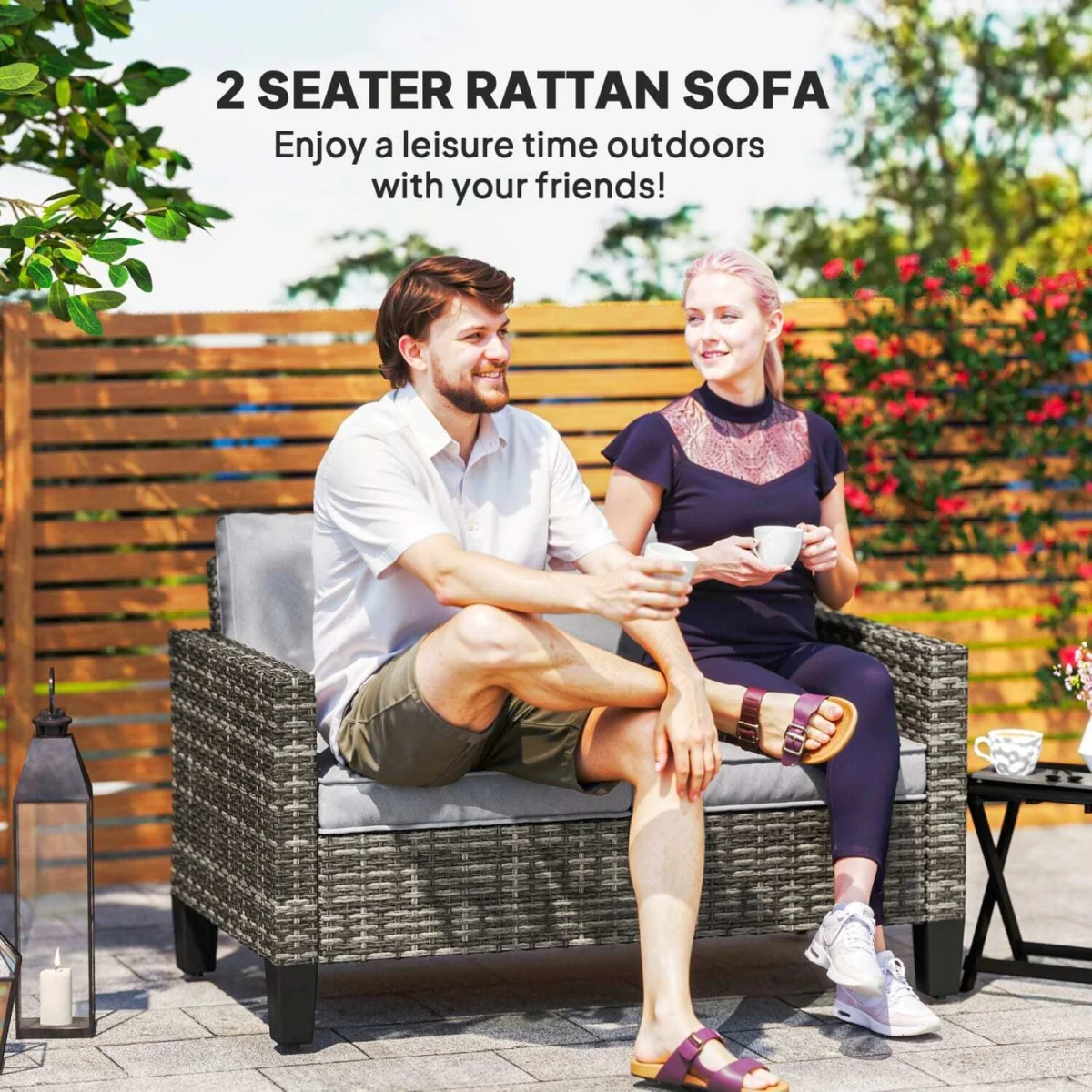 Nolo Dark Grey 2-Seater Outdoor Sofa with Cushions – image 4