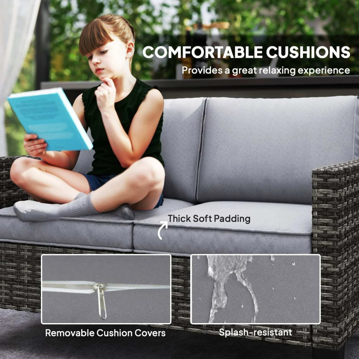 Nolo Dark Grey 2-Seater Outdoor Sofa with Cushions – image 6