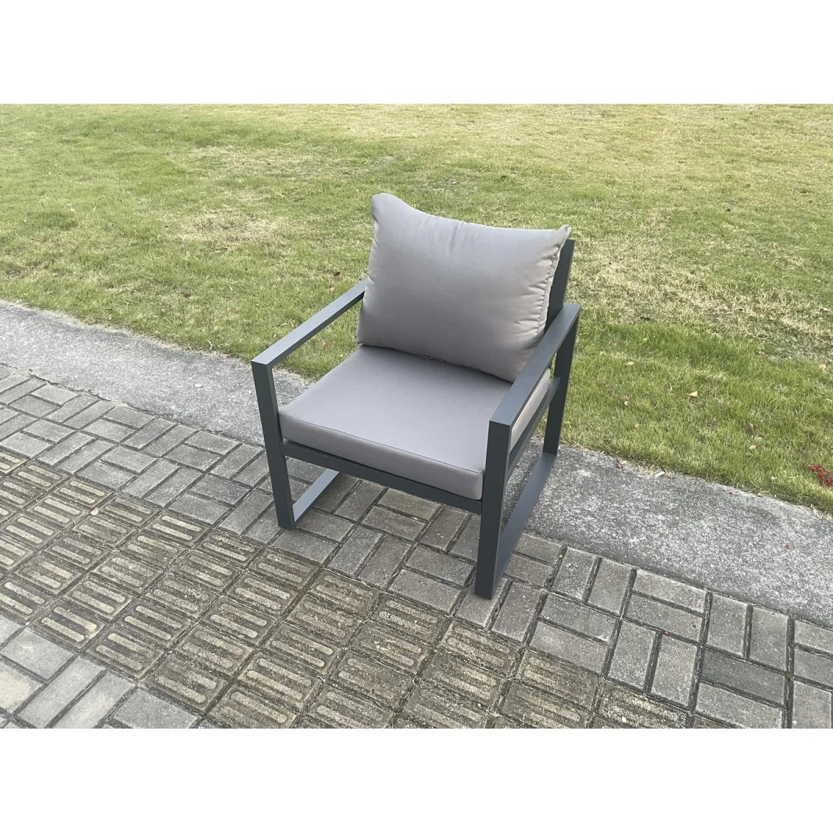 Fimous Aluminium 8-Seater Garden Sofa Dining Set with Gas Fire Pit and Cushions Dark Grey - Dark Grey – image 5