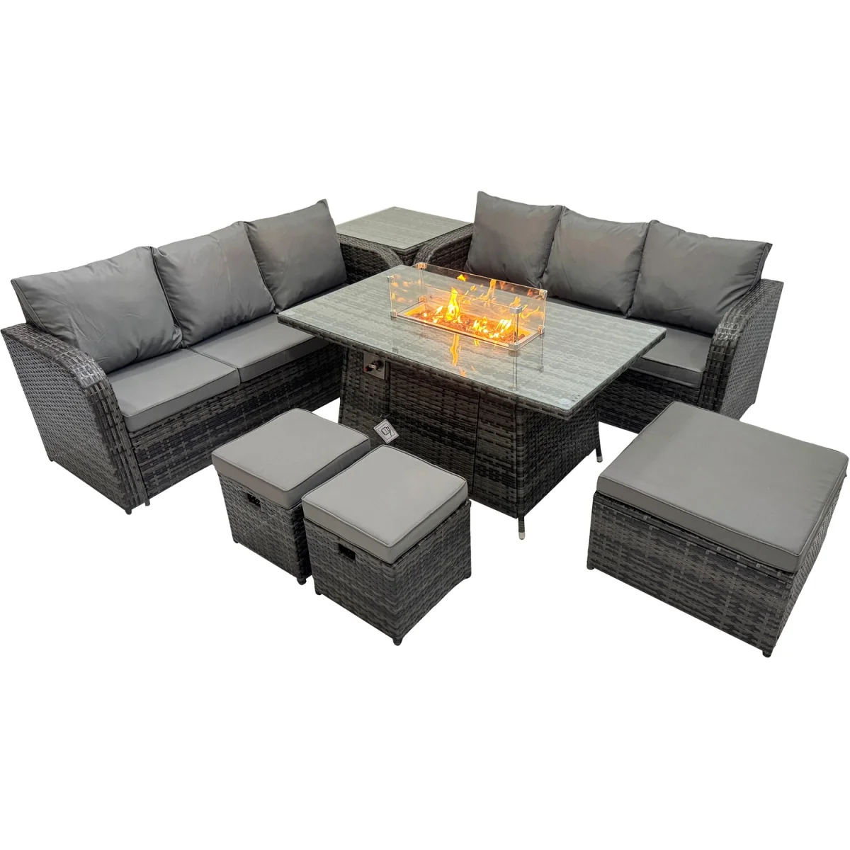 Fimous Outdoor Rattan Set - 2×3-Seater Sofas with Fire Pit Table, Dark Grey Mixed - Dark Grey Mixed – image 3