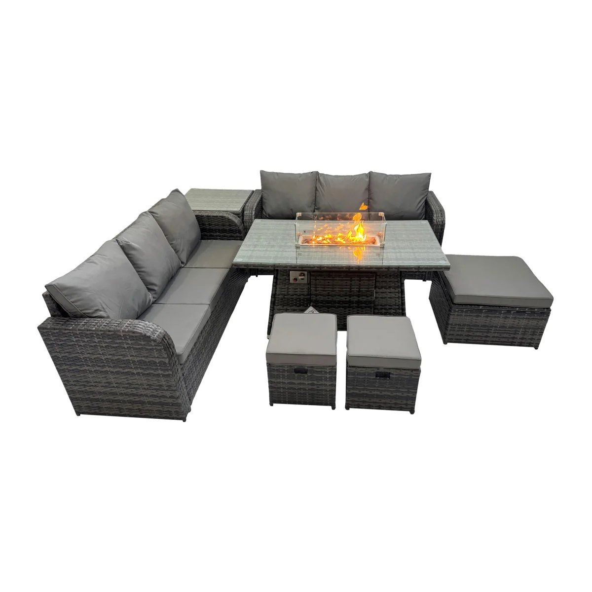 Fimous Outdoor Rattan Set - 2×3-Seater Sofas with Fire Pit Table, Dark Grey Mixed - Dark Grey Mixed – image 1