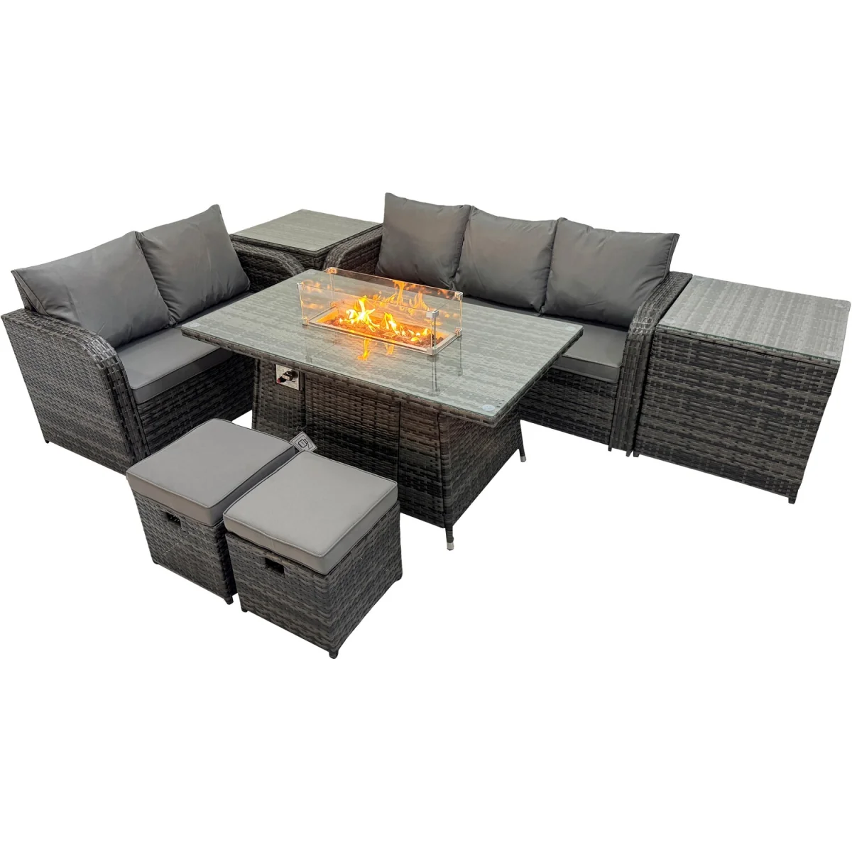 Fimous Garden Rattan Furniture Set with Gas Fire Pit Table, 3-Seater Sofa and Love Seat. - Dark Grey Mixed – image 4