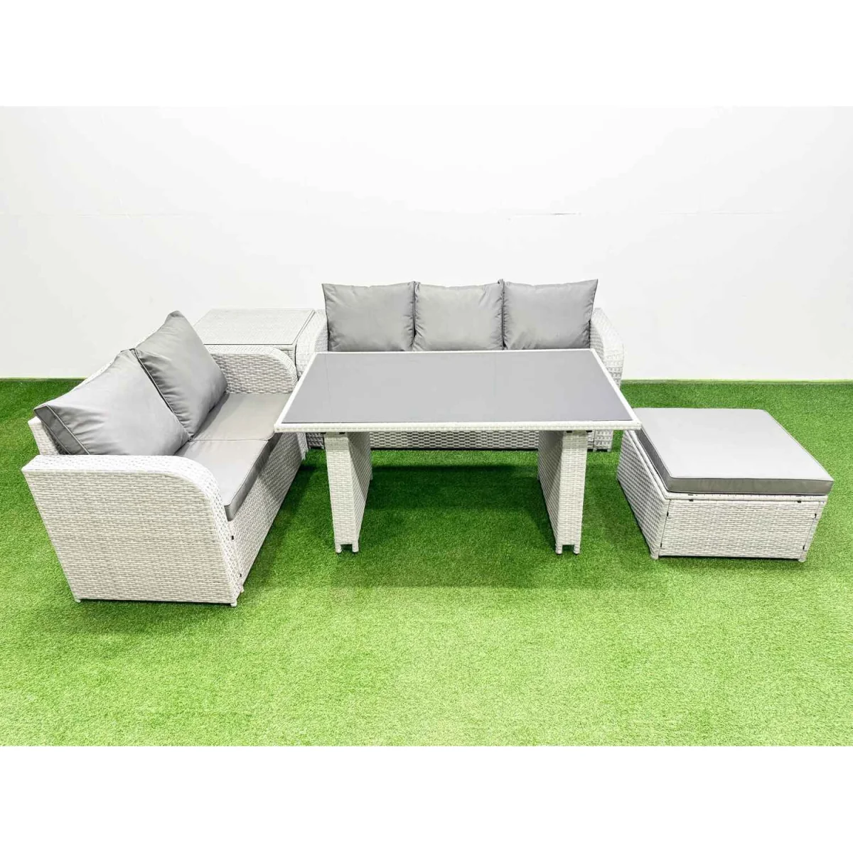 Fimous 7¿Seater Light Grey PE Rattan Garden Sofa & Dining Set - Light Grey – image 1