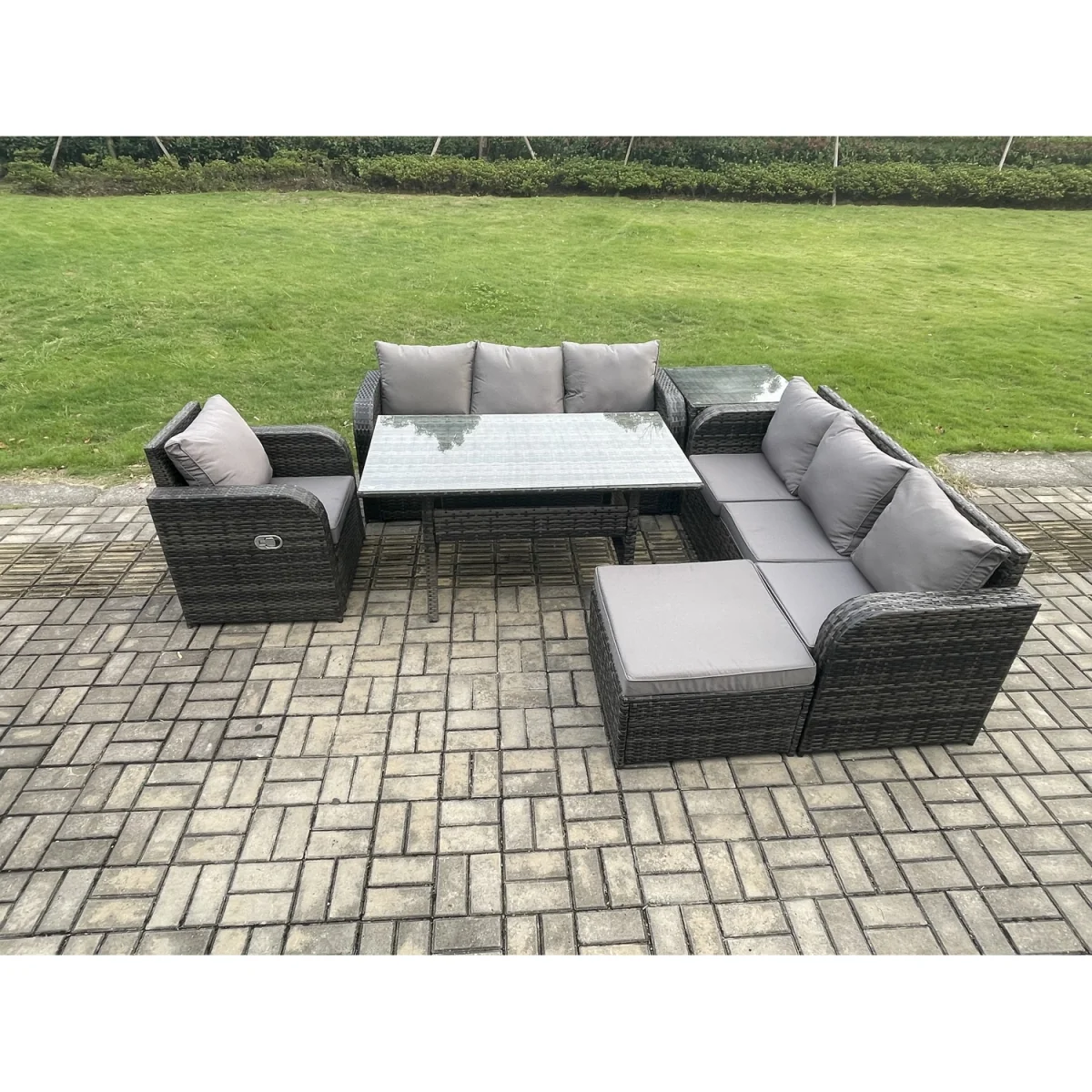 Fimous 8-Seater Rattan Garden Set with Dining Table and 3-Seater Sofa - Dark Grey Mixed – image 5