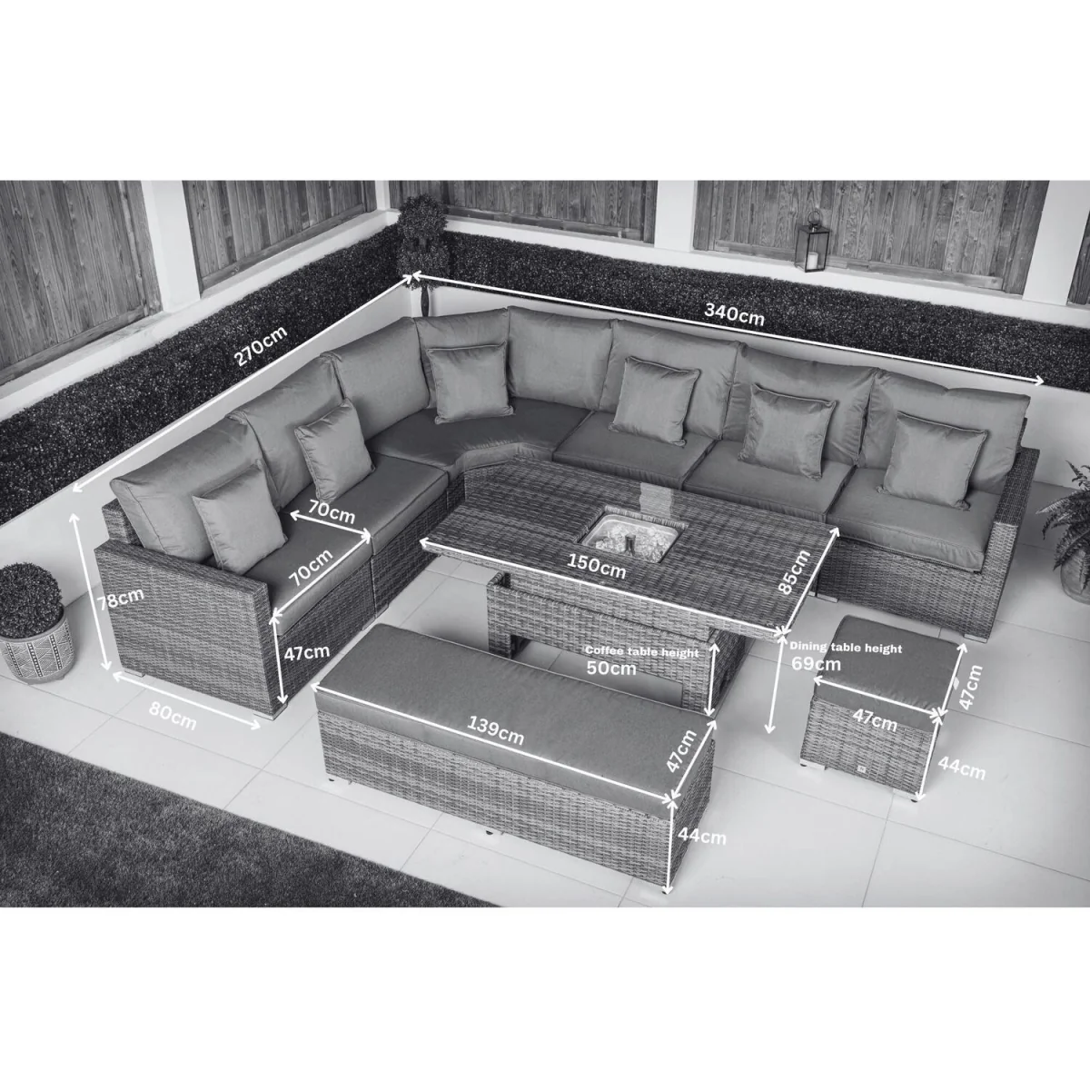 Santorini Corner Sofa Rattan Garden Furniture Set Drinks Cooler Table - Grey – image 2