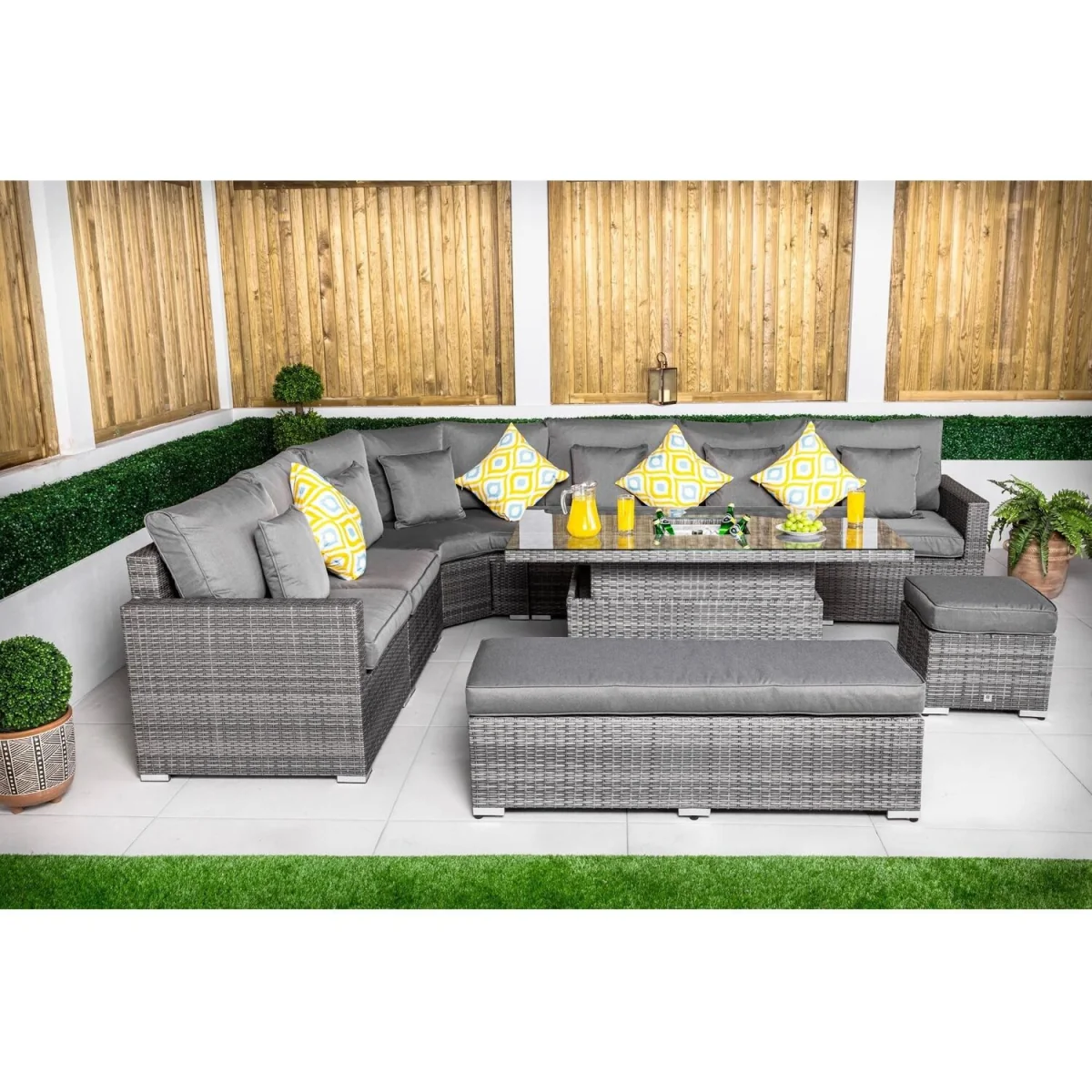 Santorini Corner Sofa Rattan Garden Furniture Set Drinks Cooler Table - Grey – image 3