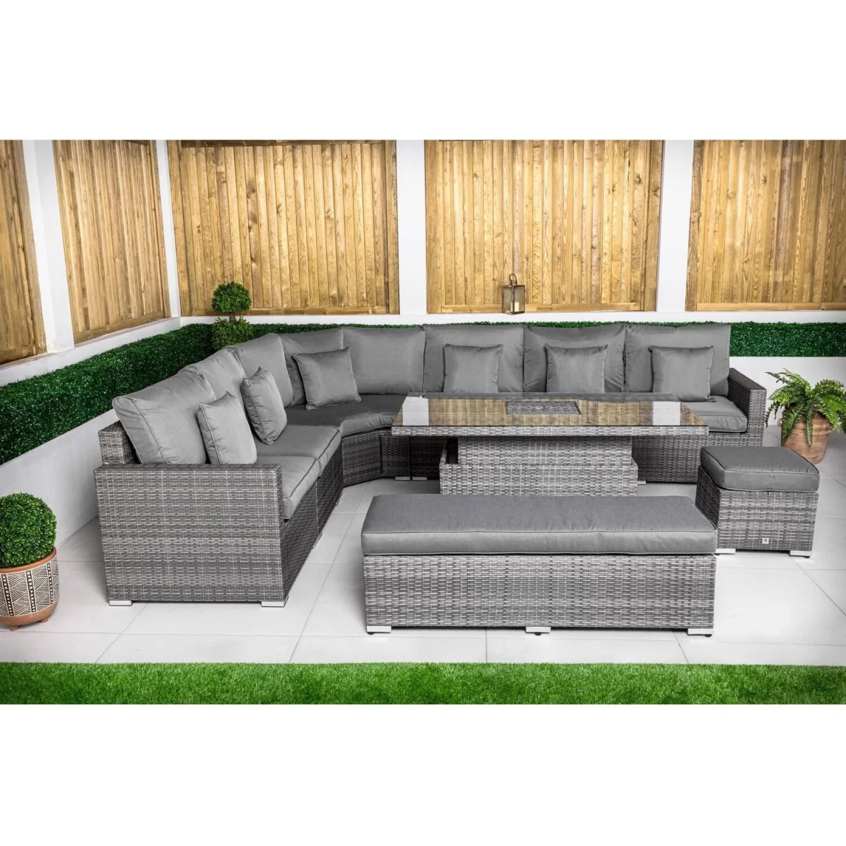 Santorini Corner Sofa Rattan Garden Furniture Set Drinks Cooler Table - Grey – image 4