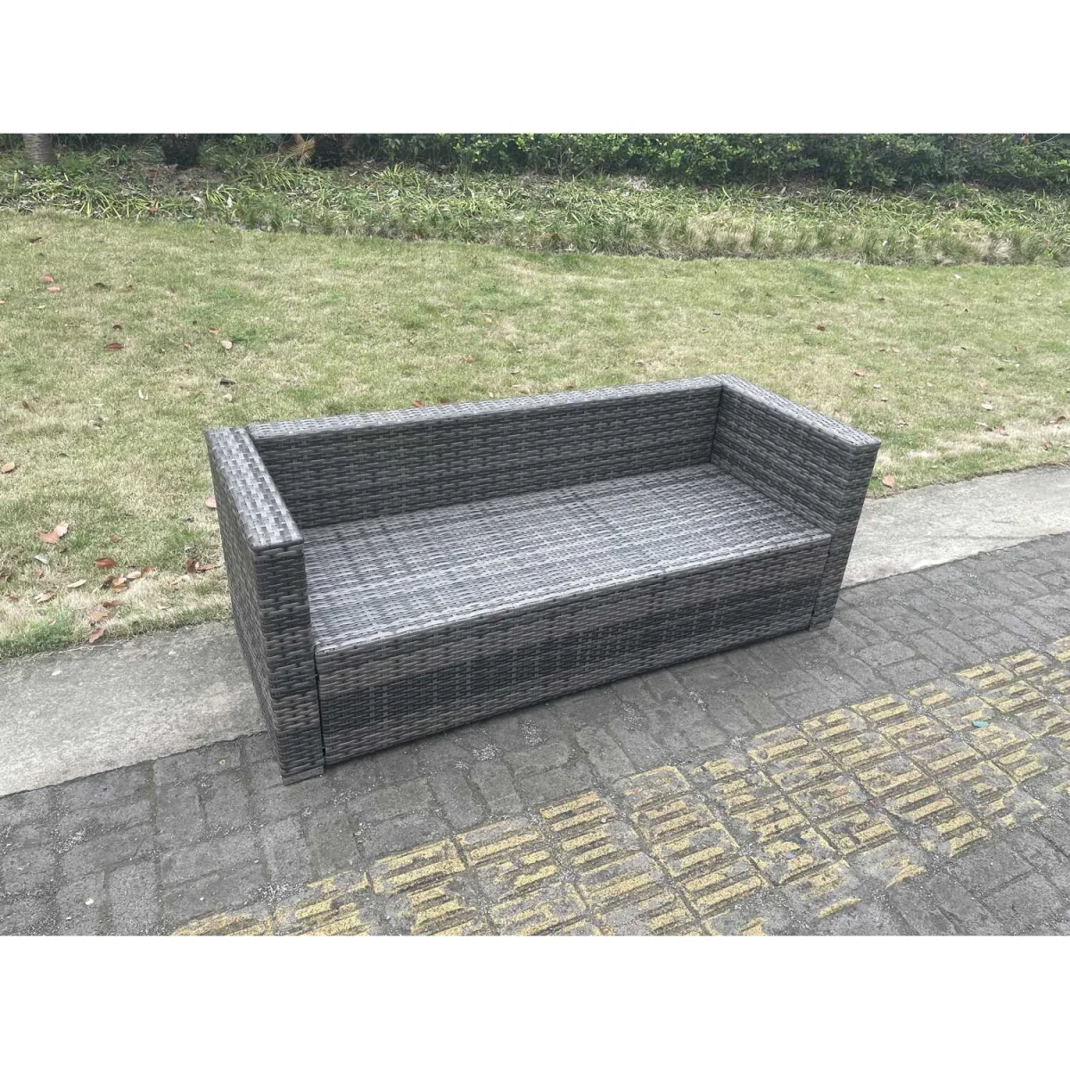 3 Seater Rattan Lounge Sofa Patio Outdoor Garden Furniture Set - Dark Grey Mixed – image 2