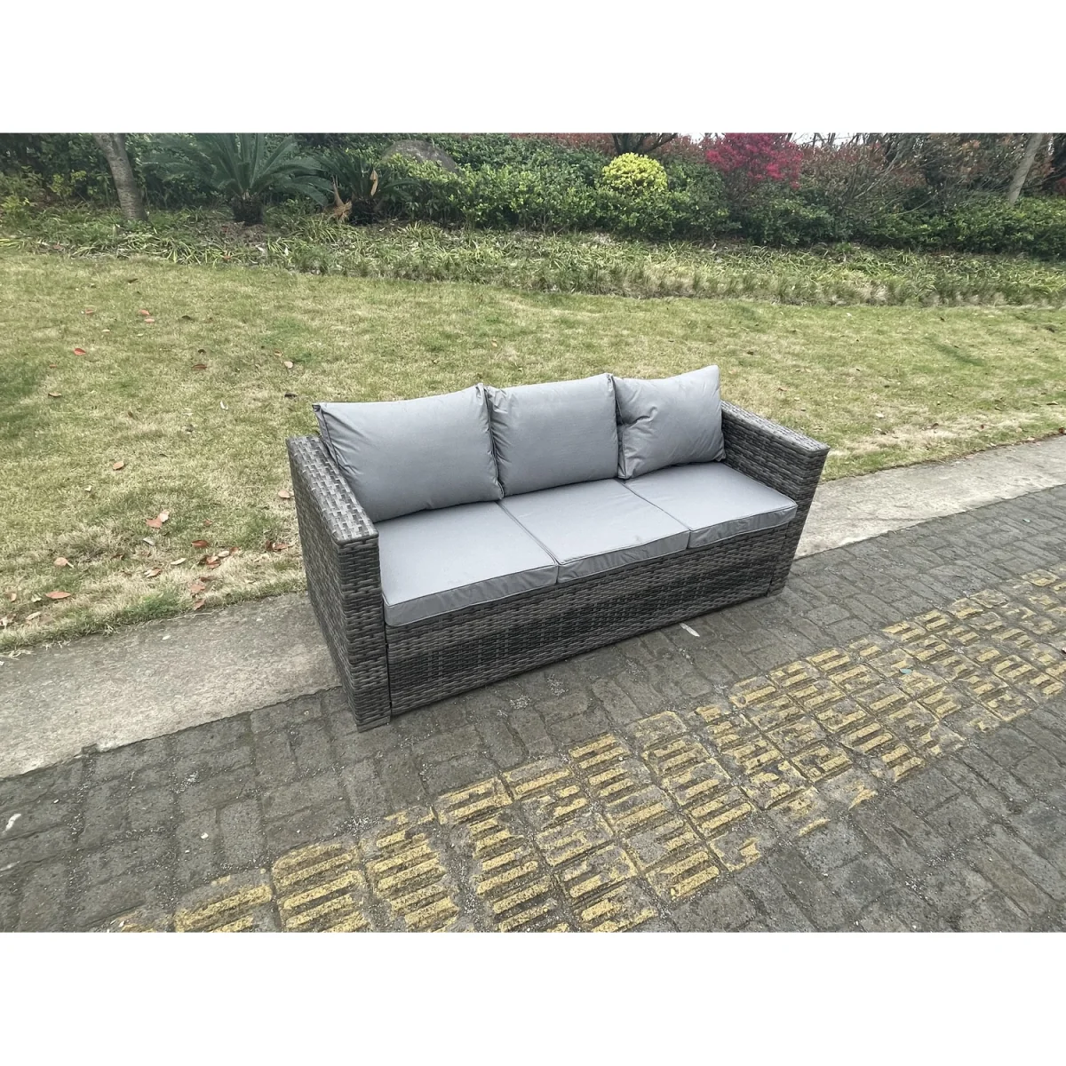 3 Seater Rattan Lounge Sofa Patio Outdoor Garden Furniture Set - Dark Grey Mixed – image 3