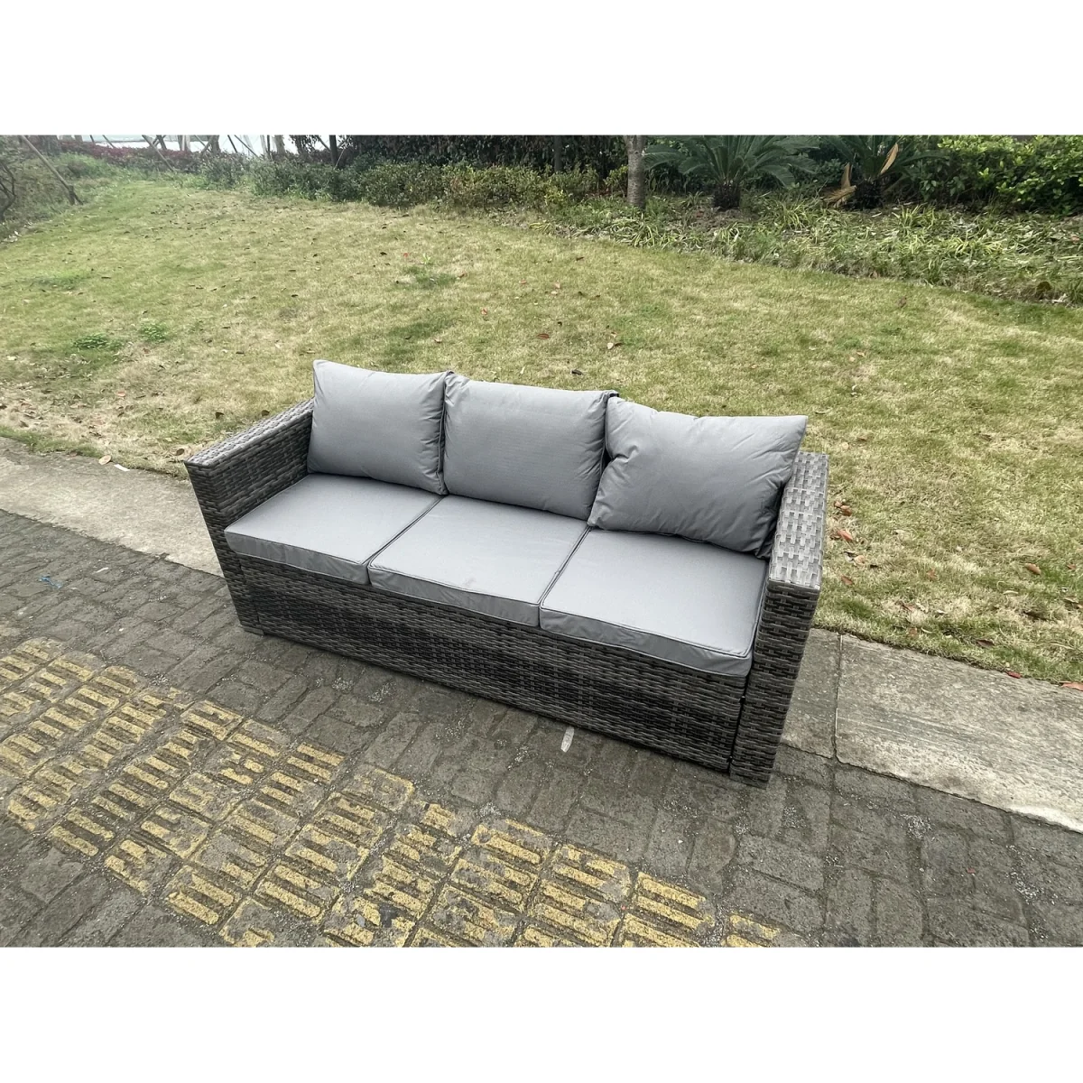 3 Seater Rattan Lounge Sofa Patio Outdoor Garden Furniture Set - Dark Grey Mixed – image 4