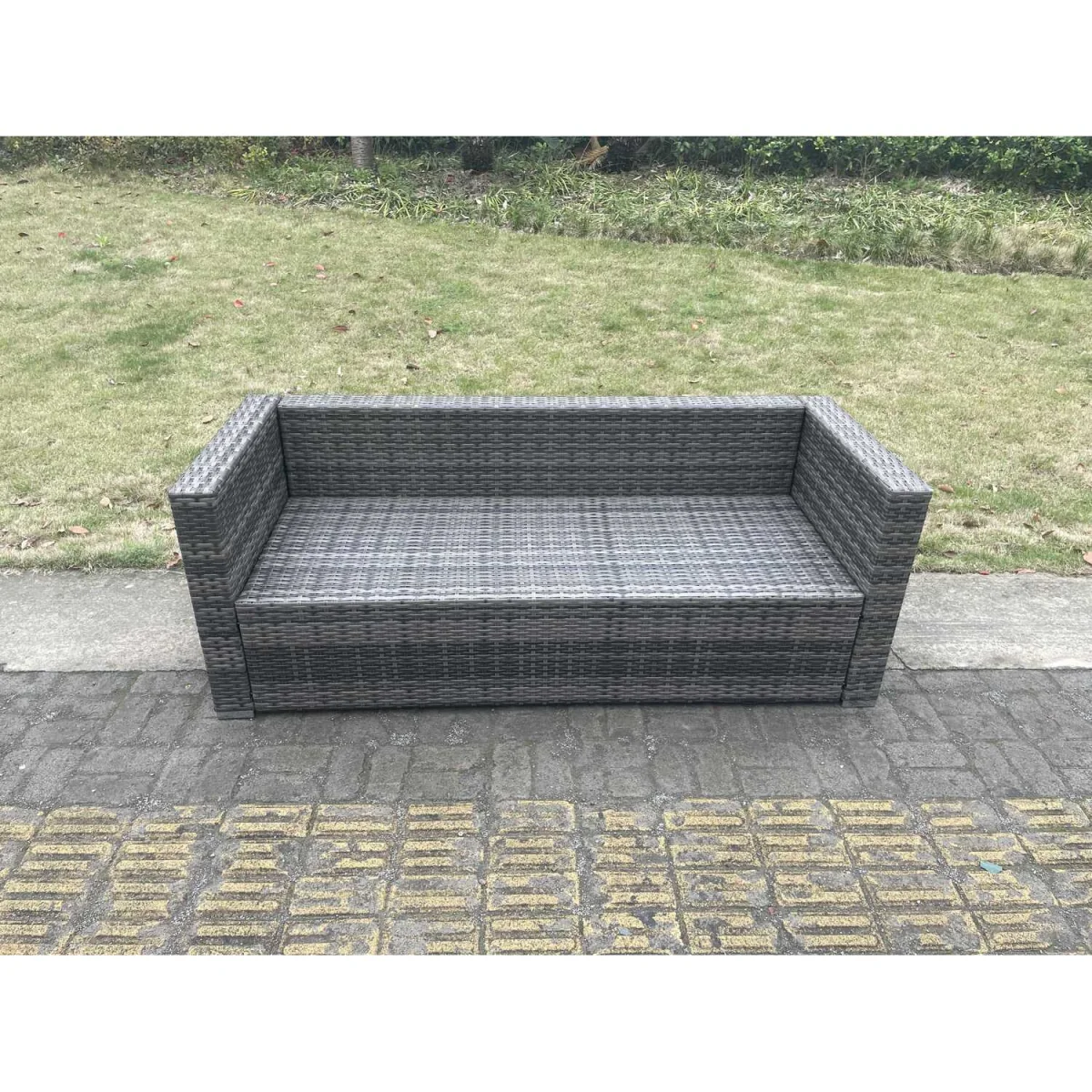 3 Seater Rattan Lounge Sofa Patio Outdoor Garden Furniture Set - Dark Grey Mixed – image 5