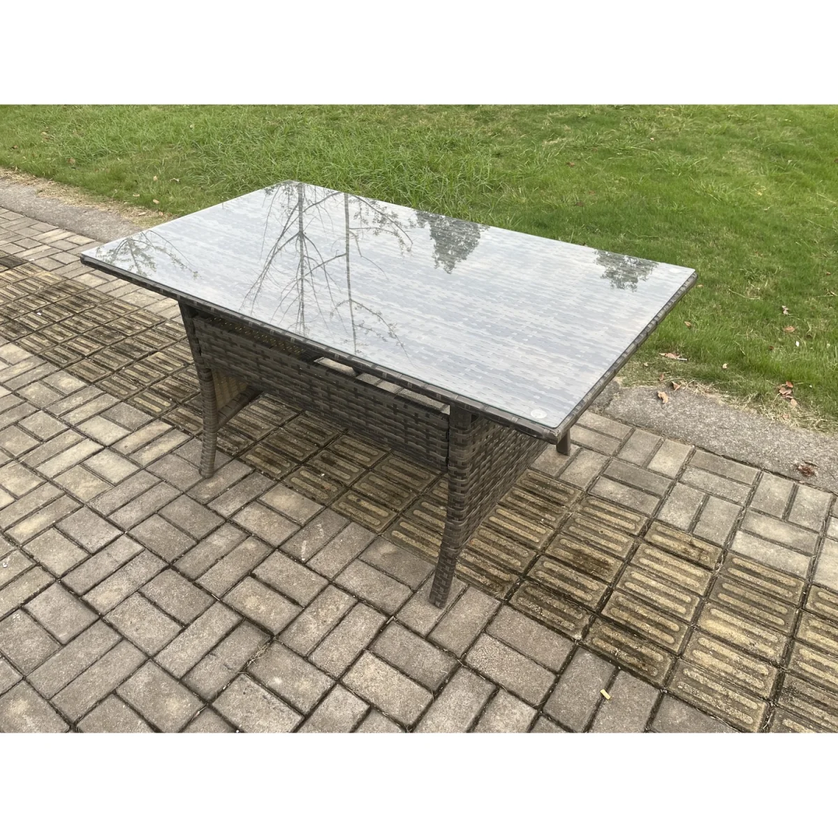 Fimous High-Back 8-Seater Outdoor Rattan Sofa and Dining Table Set in Dark Grey Mixed. - Dark grey mixed rattan with dark grey fabric – image 3