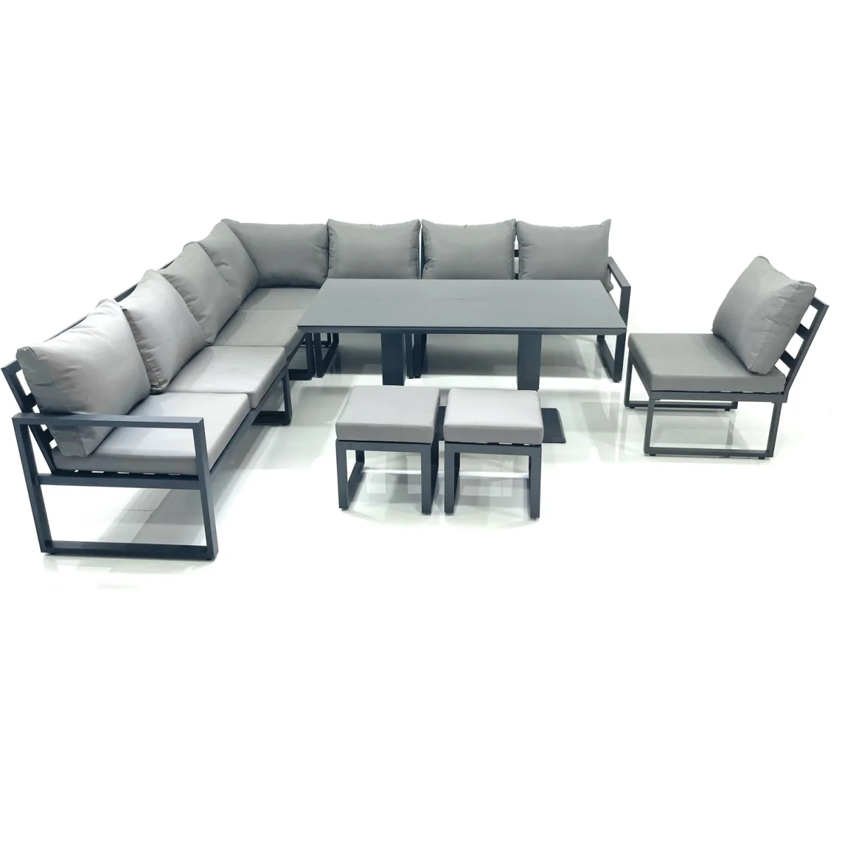 Fimous 10-Seater Outdoor Aluminum Corner Sofa Garden Set with Rising Tempered Glass Table. - Dark Grey – image 5