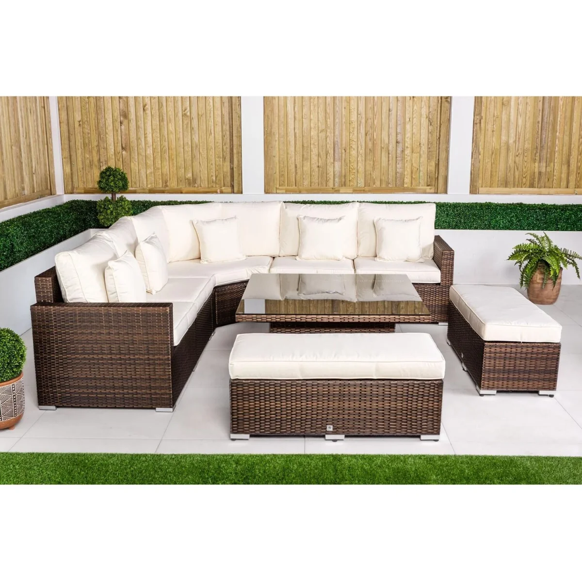Santorini Corner Sofa Rattan Garden Furniture Set w/ Adjustable Table - Brown – image 5
