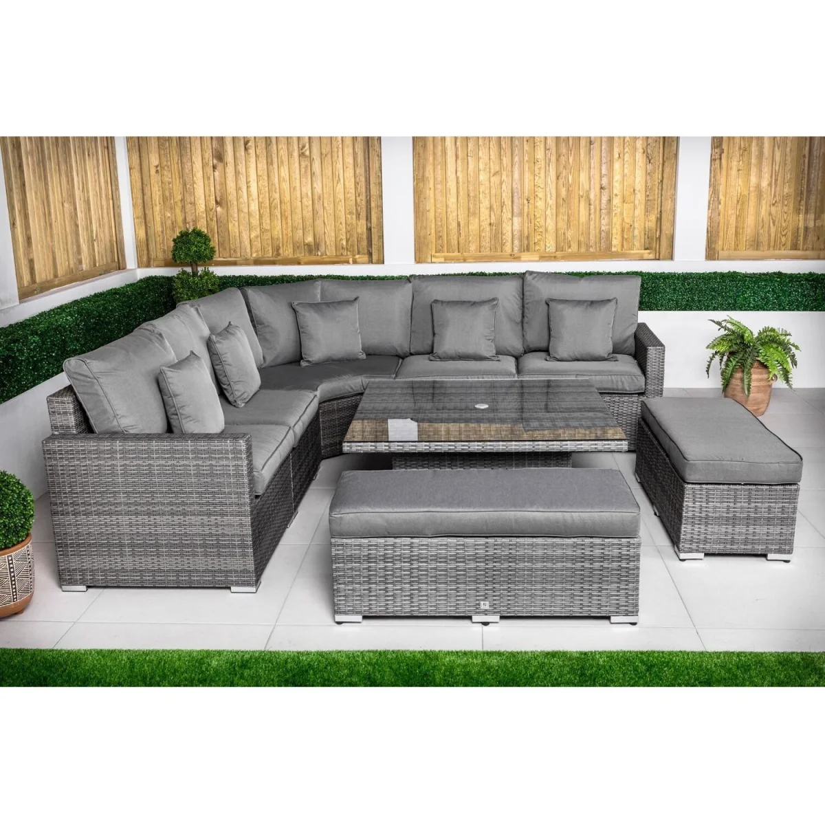 Santorini Corner Sofa Rattan Garden Furniture Set w/ Adjustable Table - Brown – image 7