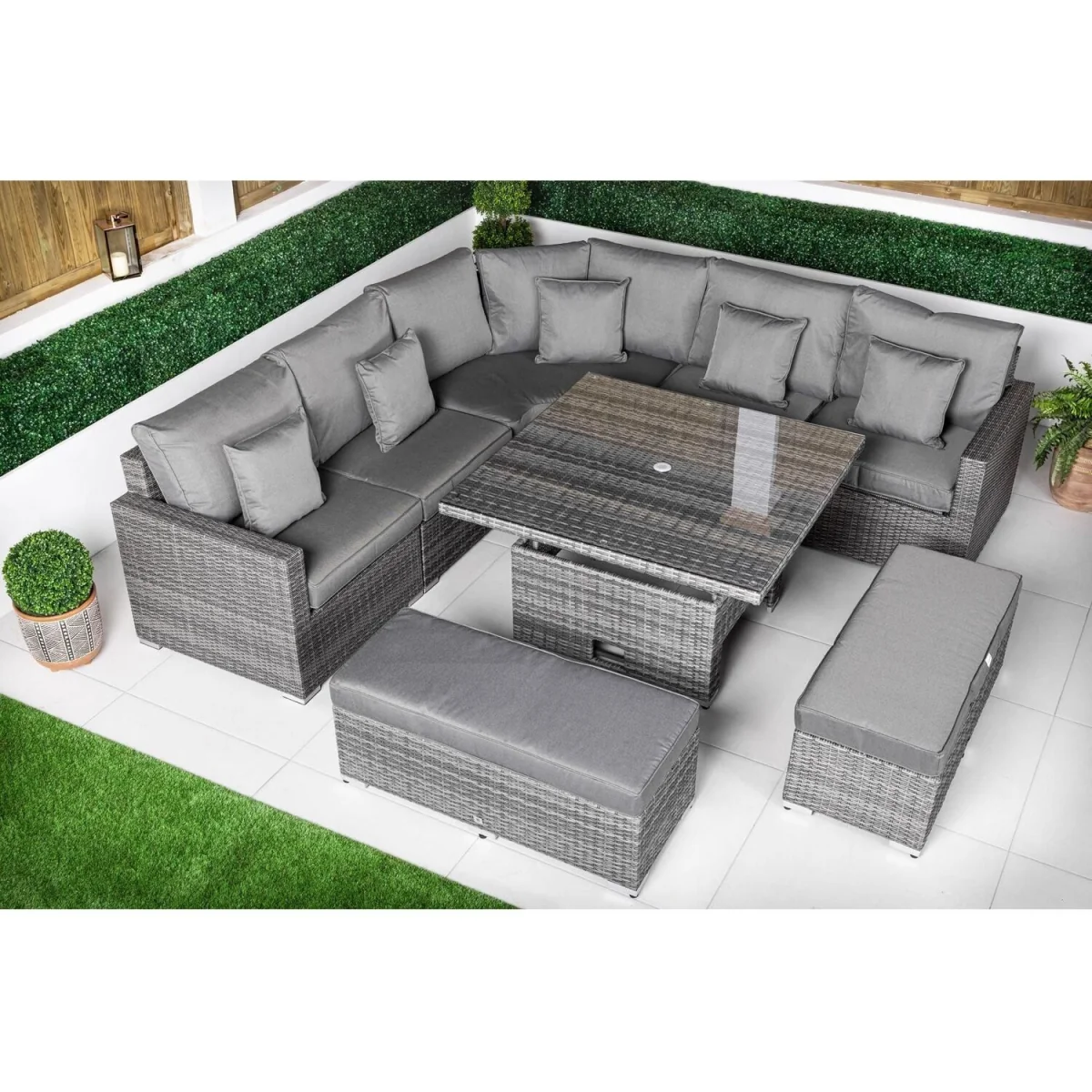 Santorini Corner Sofa Rattan Garden Furniture Set w/ Adjustable Table - Brown – image 8