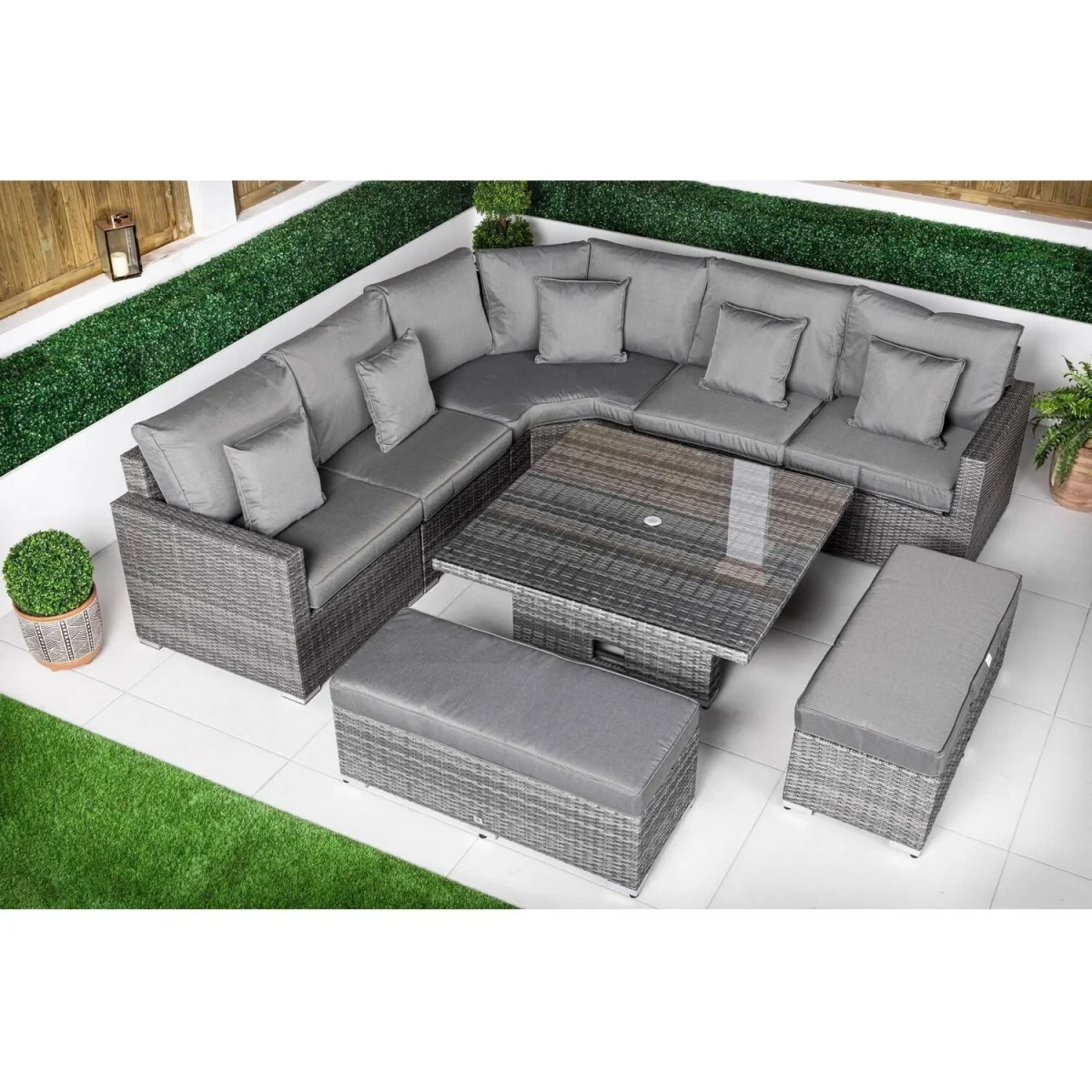 Santorini Corner Sofa Rattan Garden Furniture Set w/ Adjustable Table - Brown – image 9