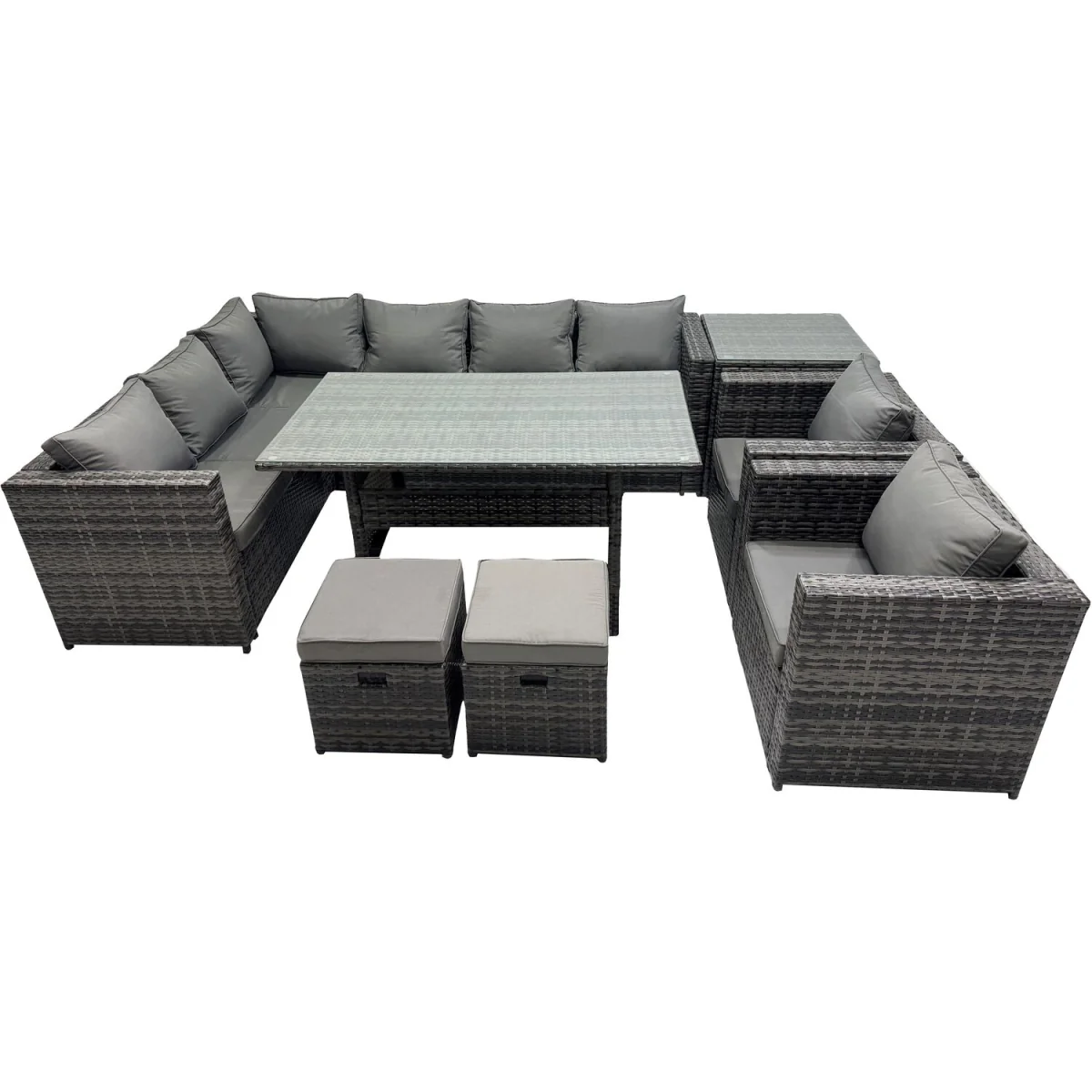 Fimous Outdoor PE Rattan 10-Seater Sofa and Dining Set Dark Grey Mixed - Dark Grey Mixed – image 4