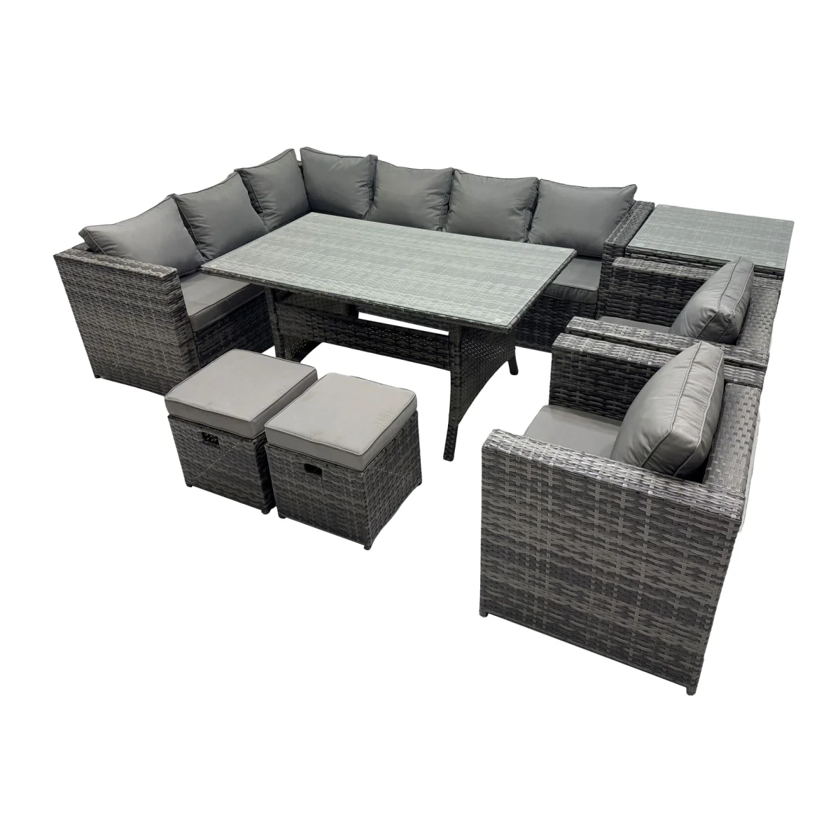 Fimous Outdoor PE Rattan 10-Seater Sofa and Dining Set Dark Grey Mixed - Dark Grey Mixed – image 1