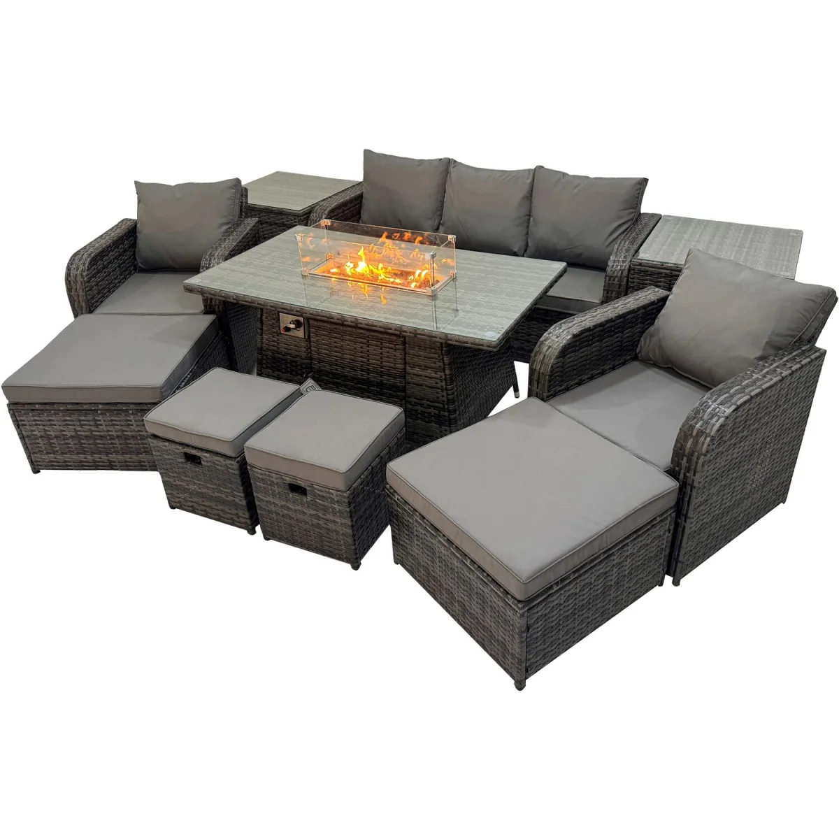 Fimous Garden Outdoor Rattan Furniture Set with Gas Fire Pit, Reclining Chairs and 3-Seater Sofa. - Dark Grey Mixed – image 4