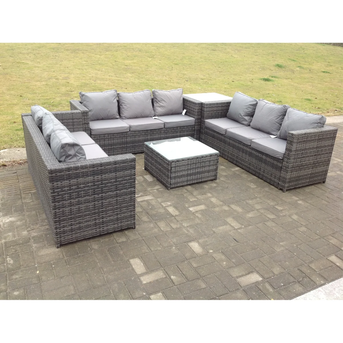 9 Seater U Shape Rattan Garden Furniture Set Patio Outdoor Lounge Sofa - Dark Grey Mixed – image 2