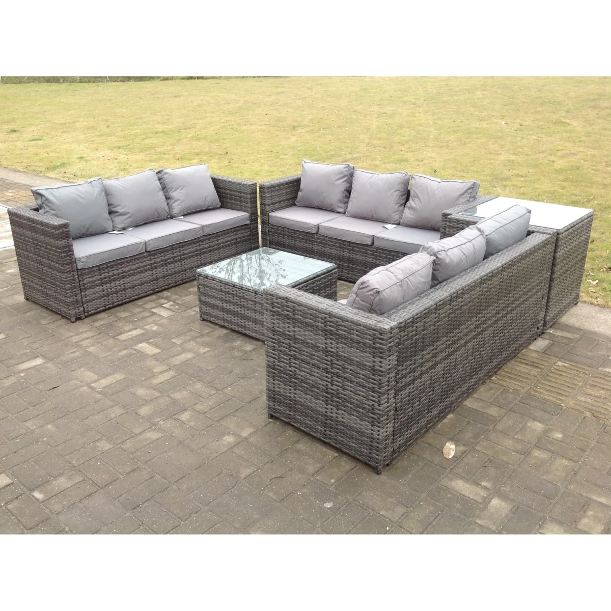 9 Seater U Shape Rattan Garden Furniture Set Patio Outdoor Lounge Sofa - Dark Grey Mixed – image 3