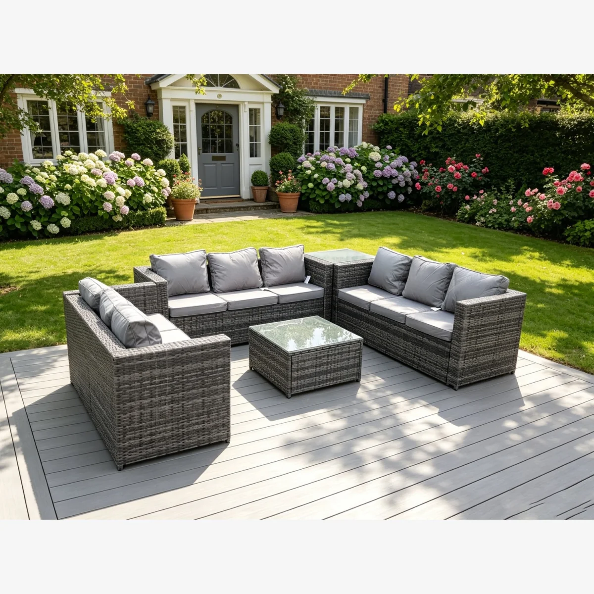 9 Seater U Shape Rattan Garden Furniture Set Patio Outdoor Lounge Sofa - Dark Grey Mixed – image 1