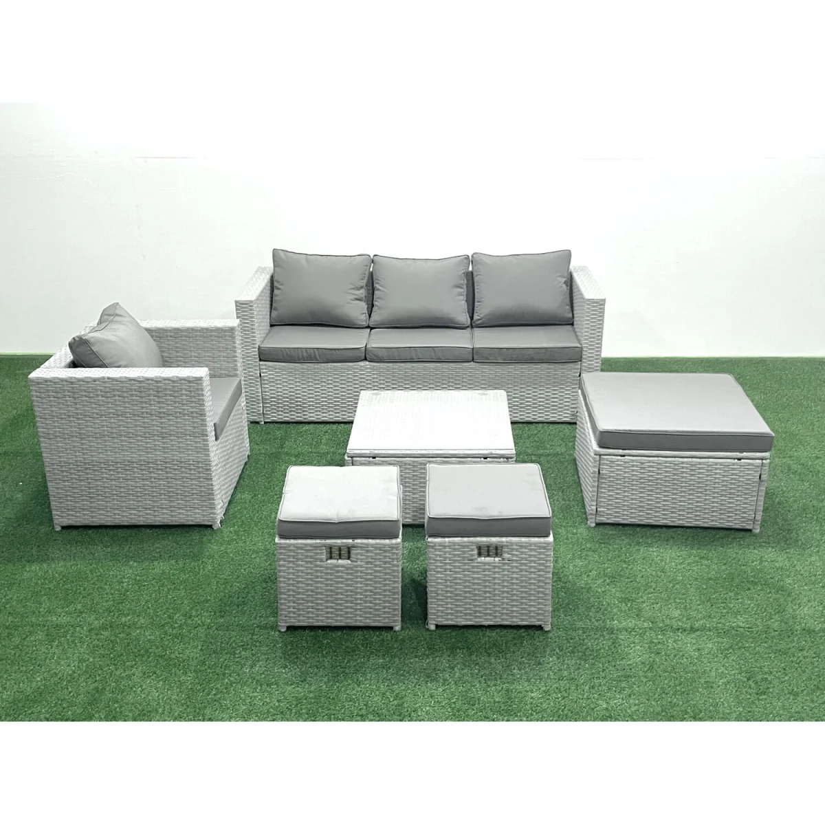 Fimous 6-Seater Rattan Garden Set with 3-Seater Sofa and Square Coffee Table - Light Grey Mixed – image 1