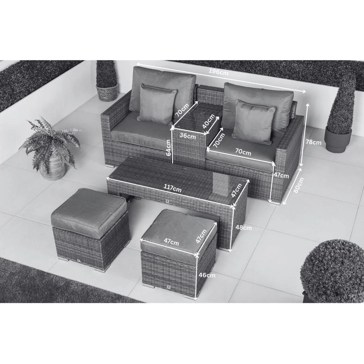 Havana Modular Sofa Rattan Garden Balcony Furniture Set & 2 Stools - Grey – image 5