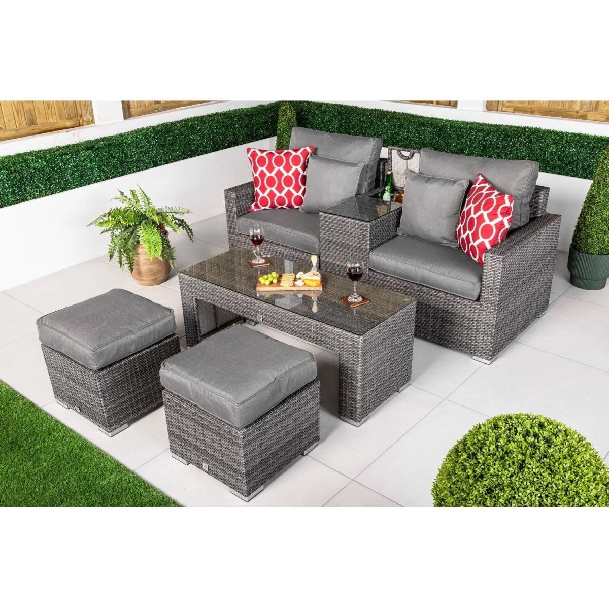 Havana Modular Sofa Rattan Garden Balcony Furniture Set & 2 Stools - Grey – image 6