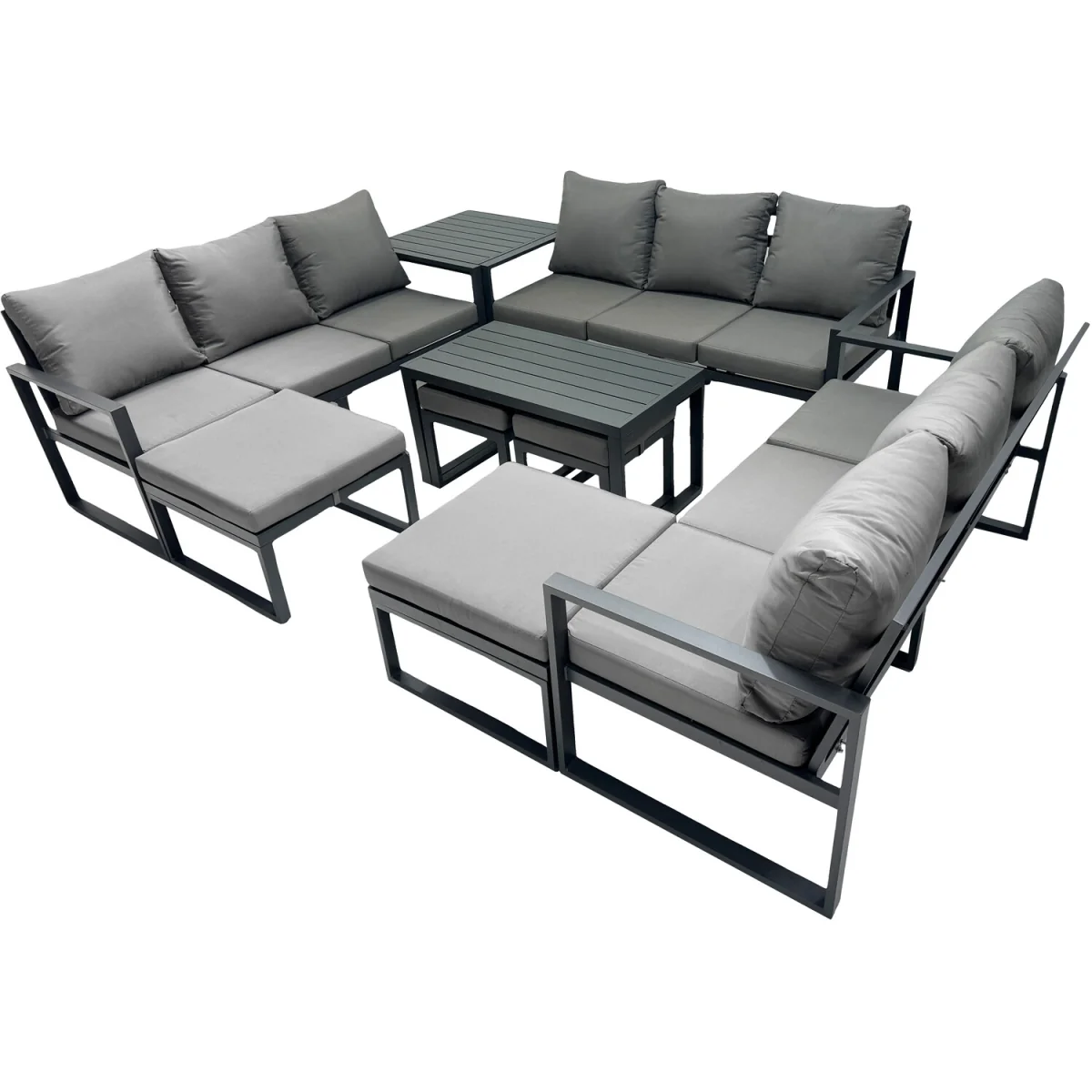 Fimous Aluminium Outdoor Garden Set ¿ 3 x 3-Seater Sofas with Coffee Tables & 4 Stools Dark Grey - Dark Grey – image 2