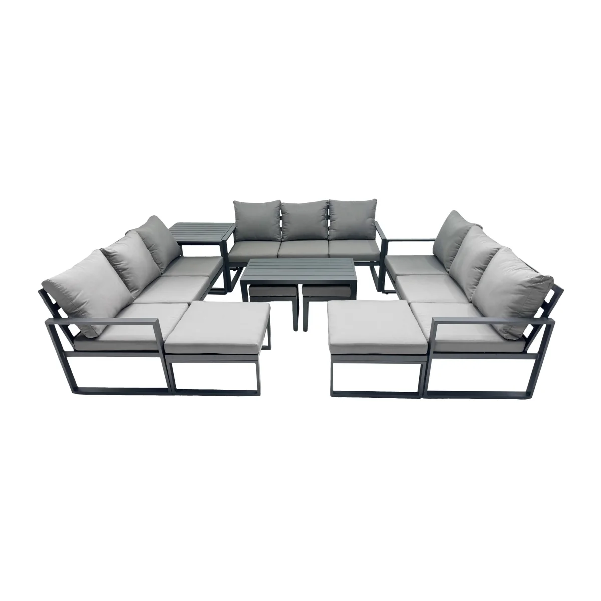 Fimous Aluminium Outdoor Garden Set ¿ 3 x 3-Seater Sofas with Coffee Tables & 4 Stools Dark Grey - Dark Grey – image 1