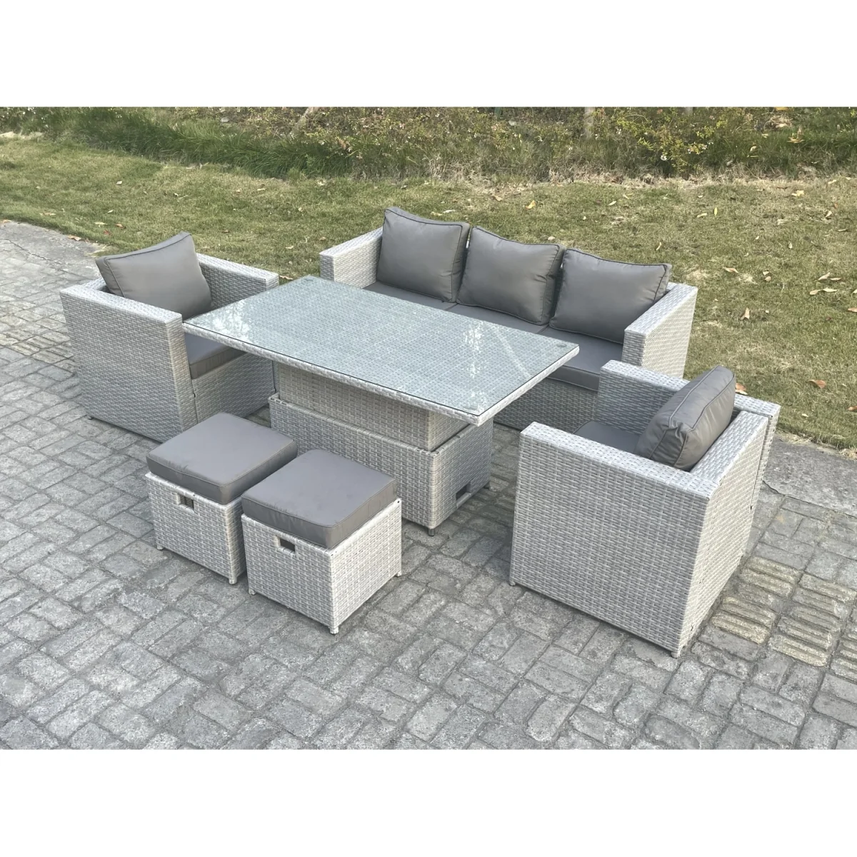 Rattan Garden Funiture Set Rising Lifting Table Sofa Dining Sets - Light Grey Mixed – image 5