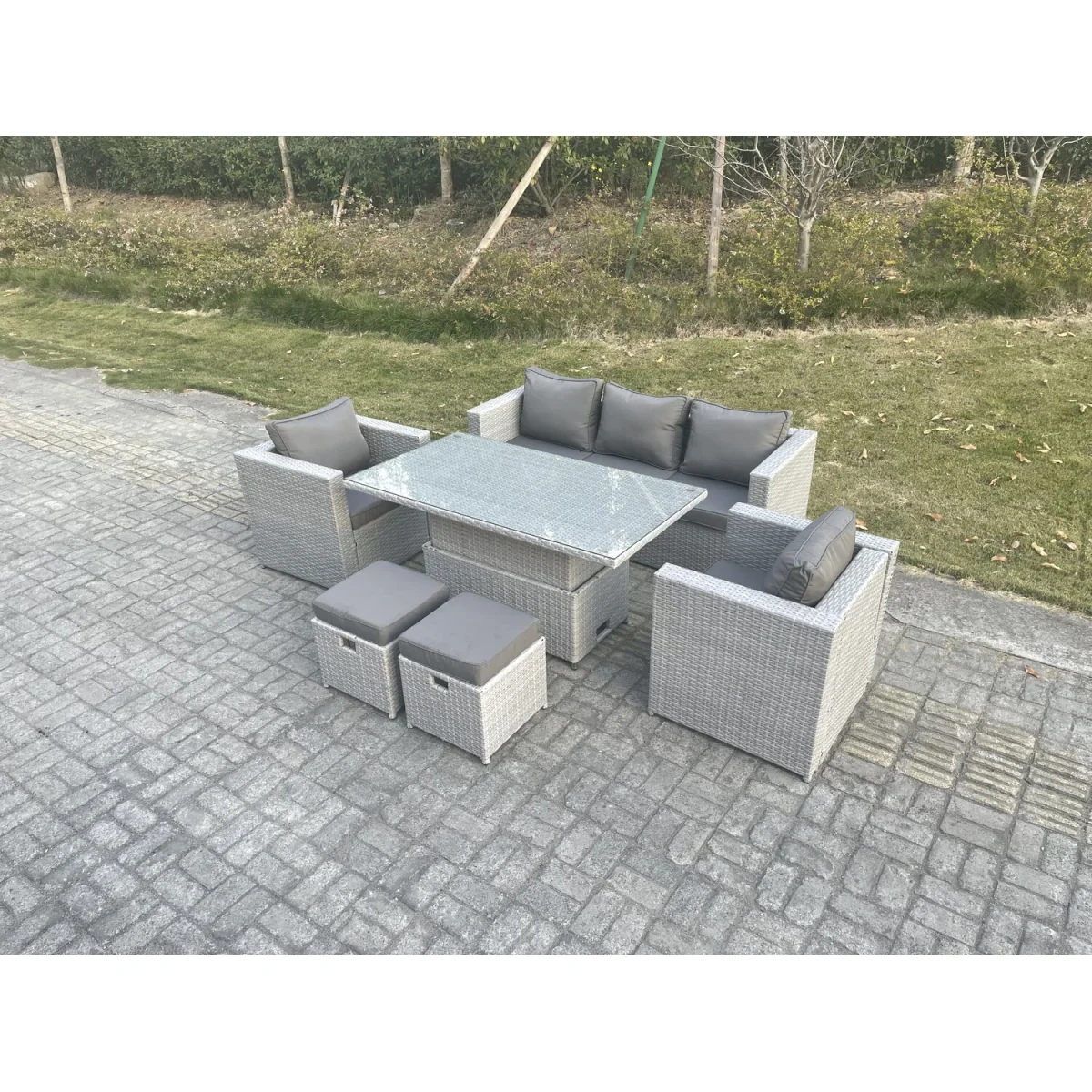 Rattan Garden Funiture Set Rising Lifting Table Sofa Dining Sets - Light Grey Mixed – image 6
