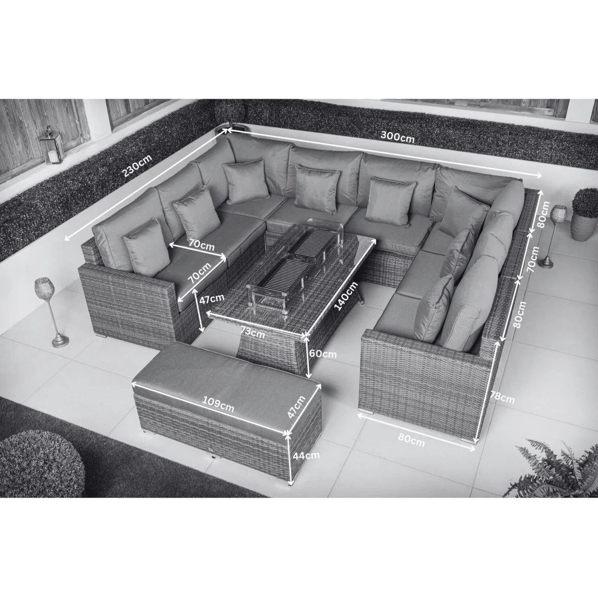 Havana Modular Sofa Rattan Garden Furniture Set Fire Pit Table & Bench - Grey – image 2