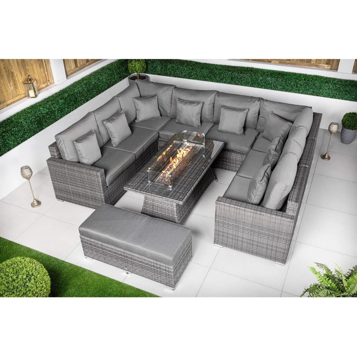 Havana Modular Sofa Rattan Garden Furniture Set Fire Pit Table & Bench - Grey – image 3