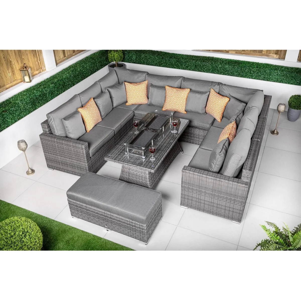 Havana Modular Sofa Rattan Garden Furniture Set Fire Pit Table & Bench - Grey – image 4