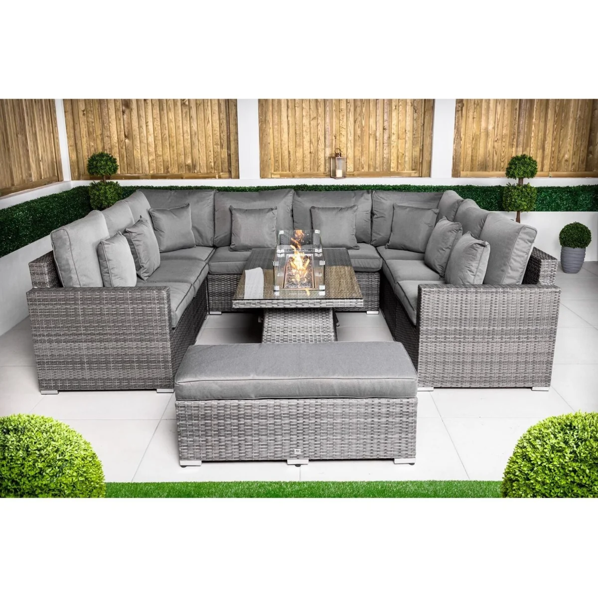 Havana Modular Sofa Rattan Garden Furniture Set Fire Pit Table & Bench - Grey – image 5